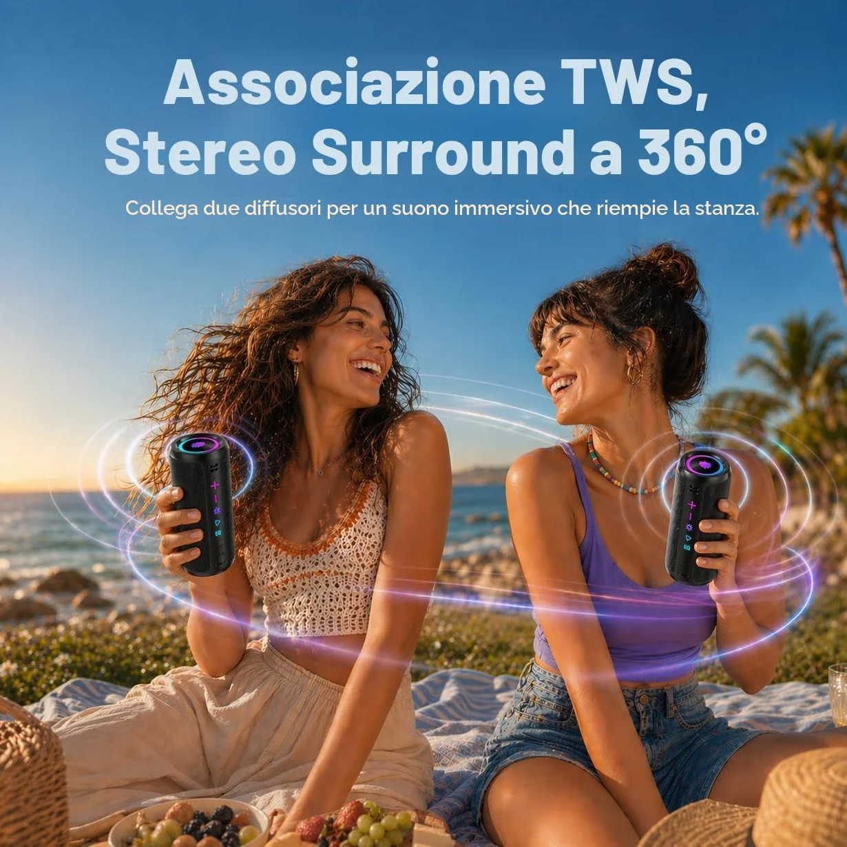 TIMU Cassa Bluetooth Portatile Potente, 25W Altoparlante Bluetooth 5.4 con 2 Modalità EQ, Basso Profondo, IPX7 Impermeabile Speaker, TWS, 24H di Autonomia, 8 Modalità RGB, Supporto AUX/TF