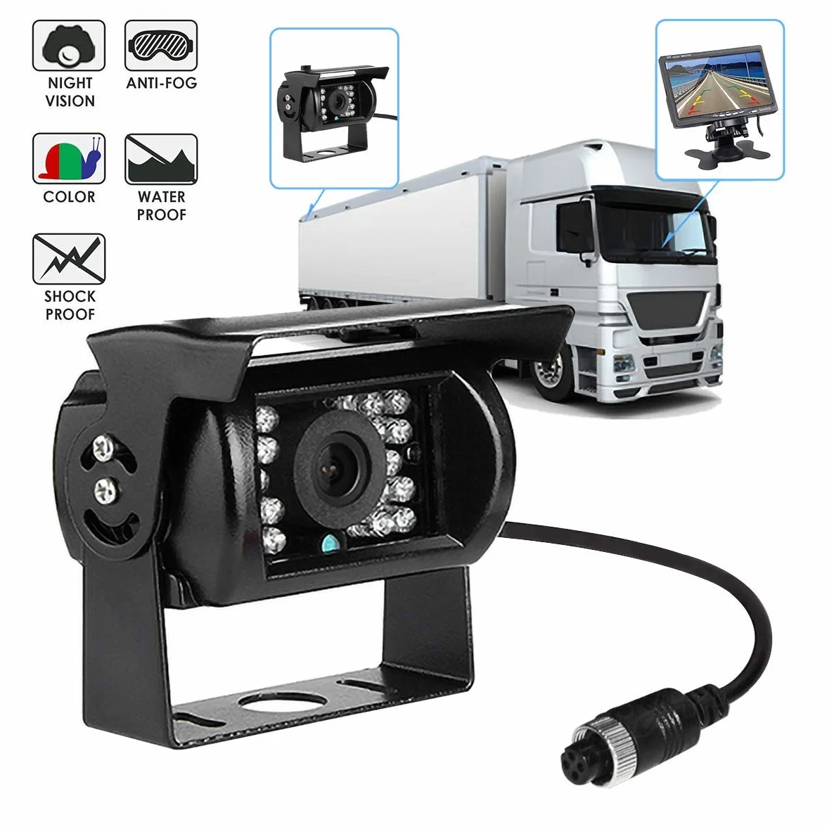 Bus Camion Rimorchio Heavy Duty 18LED IR Per Visione Notturna Impermeabile Retromarcia Backup Telecamera Posteriore Con 15M Cavo 12V-24V