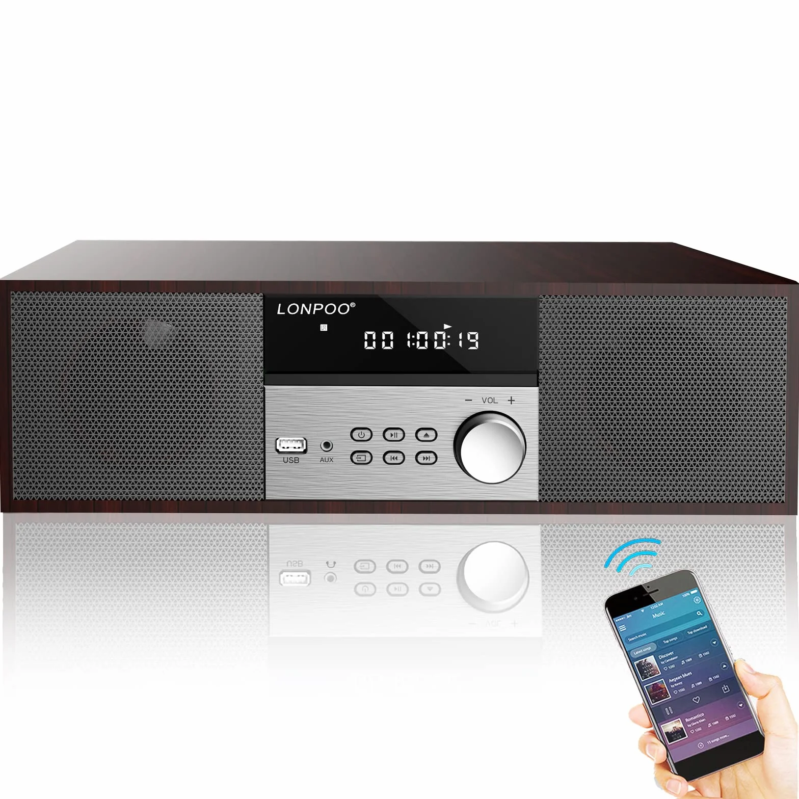 LONPOO Impianto Stereo Casa Micro HiFi Compatto con lettore CD, Bluetooth, radio FM, USB, AUX-in, display LED e pulsante grande, telecomando (LP-816B)