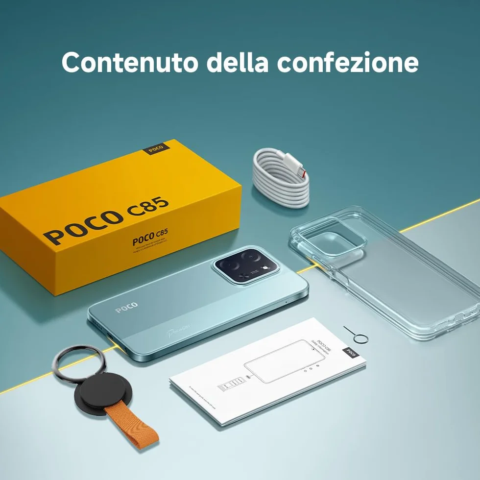 XIAOMI POCO C85, Smartphone 6+128GB, Display 6,9" 120Hz 7,99mm Design, MediaTek Helio G81-Ultra Octa-core, Doppia fotocamera AI da 50MP, 6000mAh, garanzia di 2 anni, Nero, Caricabatteria non incluso