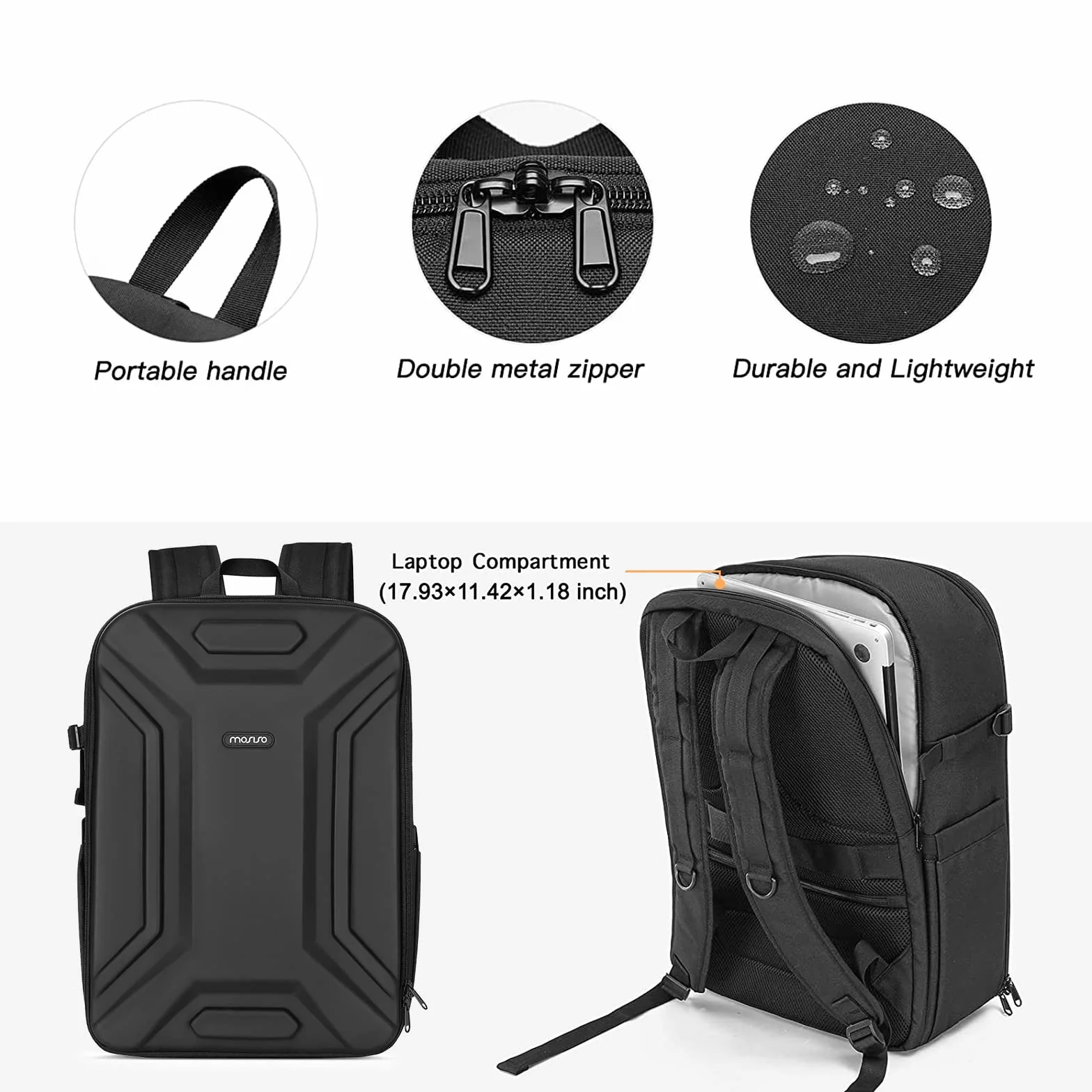 MOSISO Zaino Fotografico,Borsa Fotocamera DSLR/SLR/Mirrorless Waterproof Guscio Hard Geometric Simmetrico con Tripod Holder&Scomparto Laptop 15-16 Pollici Compatibile con Canon/Nikon,Nero