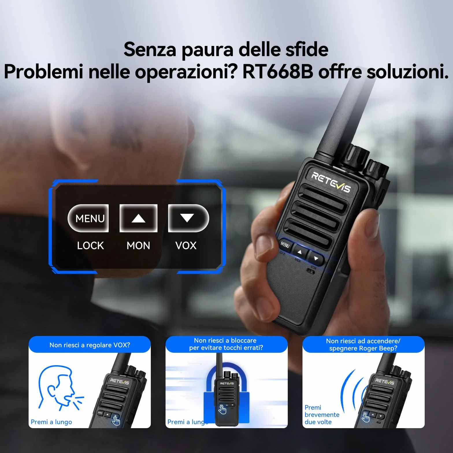 Retevis RT668B Walkie Talkie PMR446 6 Pezzi Nero con Caricatore a 6 Vie e Auricolare