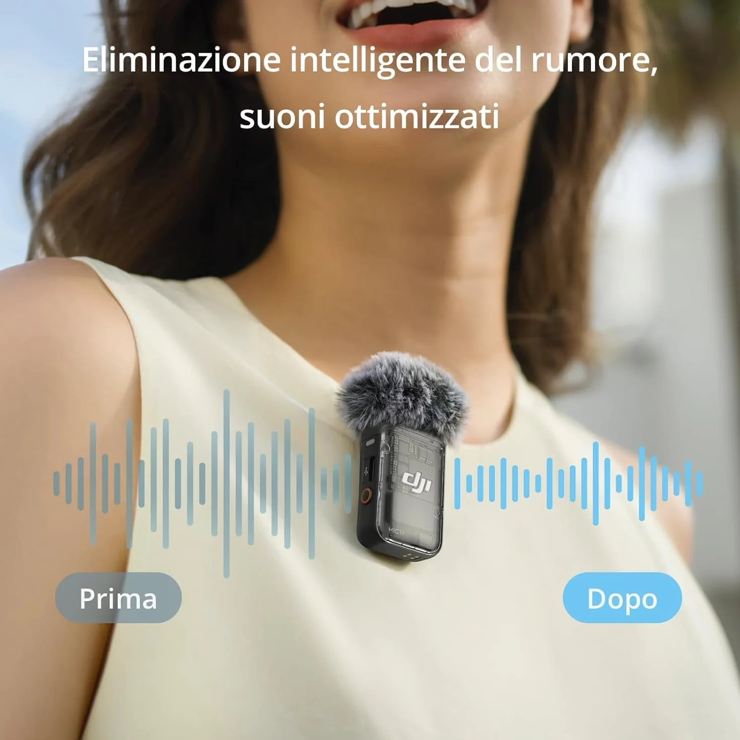 DJI Mic 2 (2 TX + 1 RX + Custodia di ricarica), microfono wireless integrato, eliminazione intelligente del rumore, registrazione interna in float a 32 bit, 250 m di distanza, per iPhone e Android
