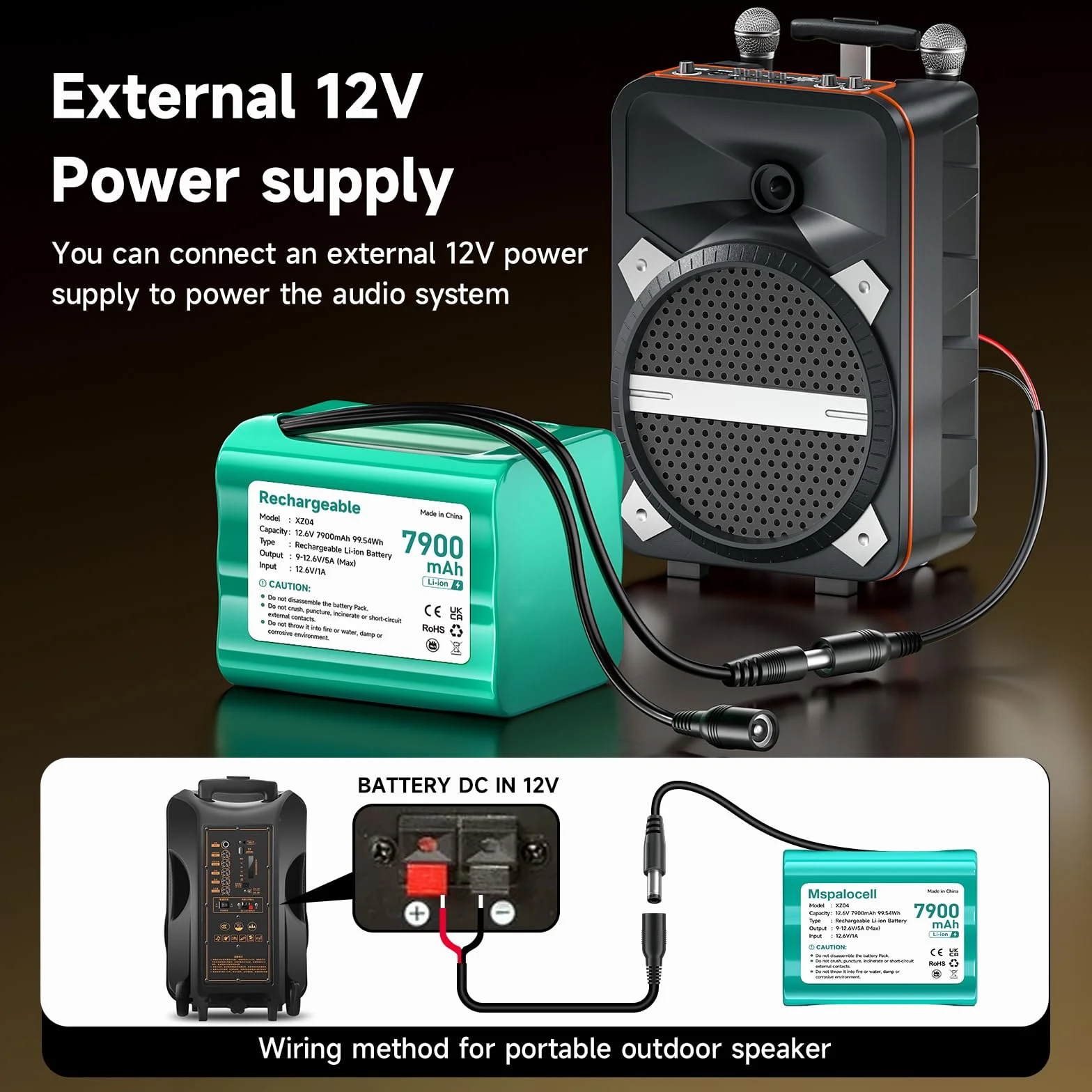 Batteria 12V 7900mAh 12,6V Litio per Soundboks, Fari Posteriori, Illuminazione Bici, Stagepiano, Sonar