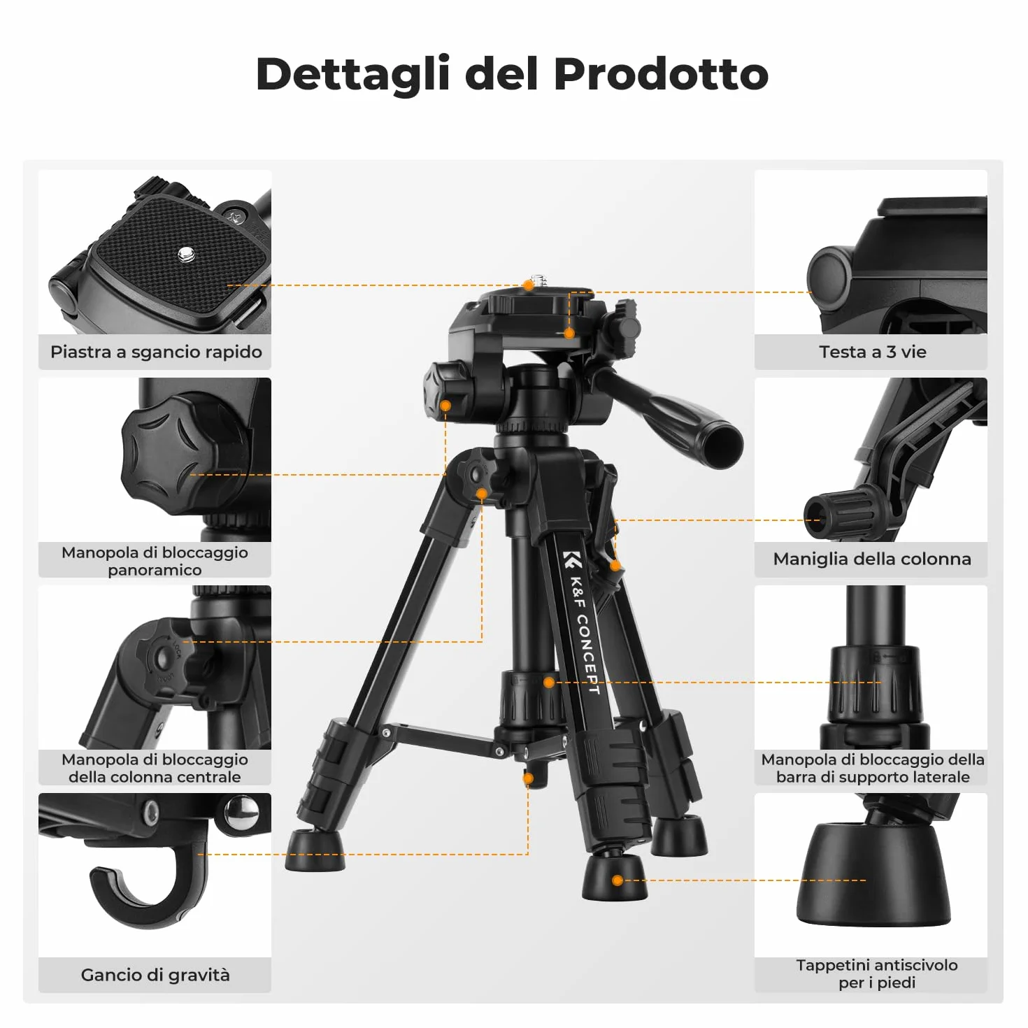 K&F CONCEPT Mini Treppiede per Fotocamera 64CM, Treppiede da Tavolo in Alluminio con Telecomando, Mini Travel Tripod S233A0, Treppiede Piccolo per DSLR, VCR, Cellulari, Proiettori e Telescopi, ecc.