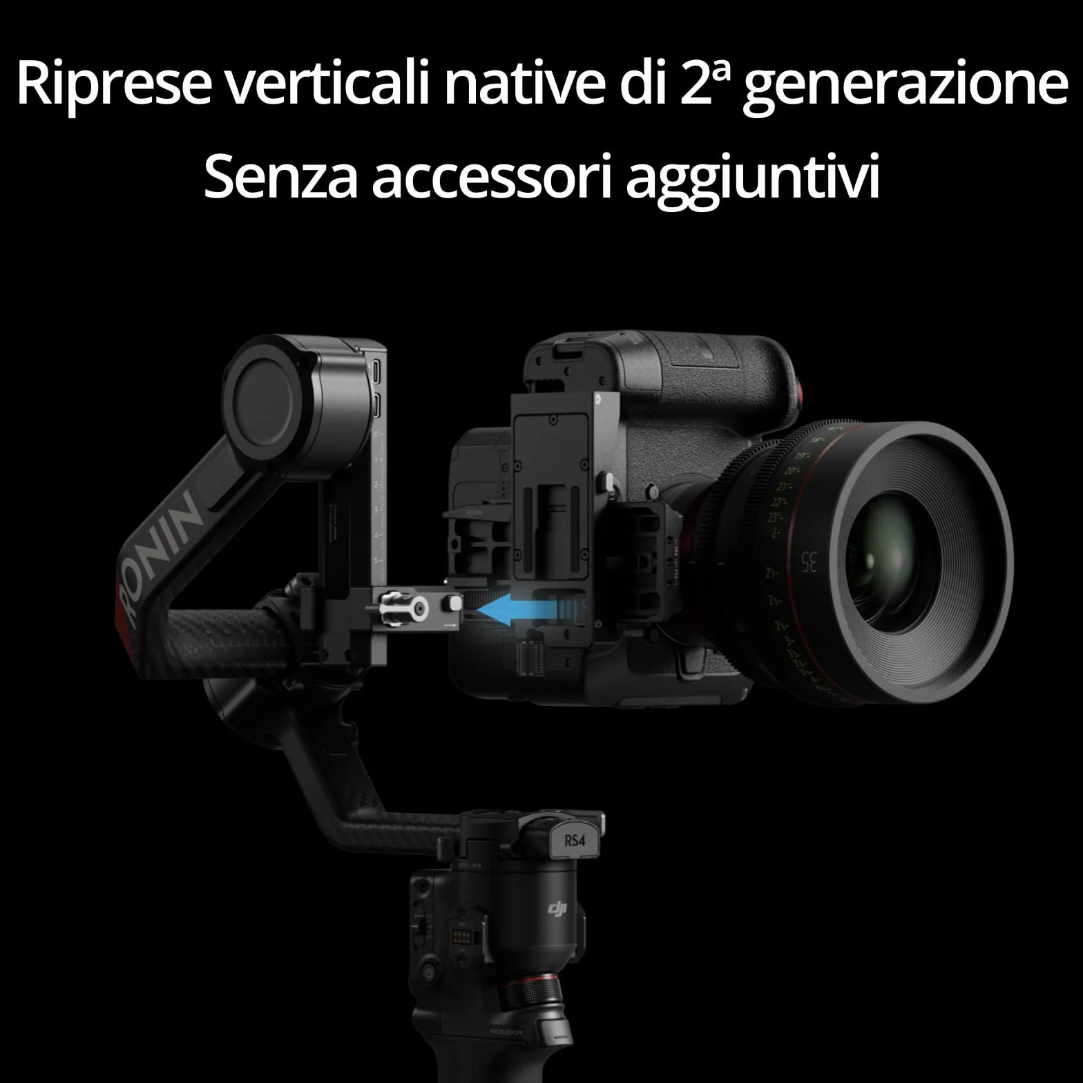 DJI RS 4 Pro, stabilizzatore a tre assi per fotocamere cinematografiche e DSLR Canon/Sony/Panasonic/Nikon/Fujifilm, riprese verticali native di 2ª gen., carichi di 4,5 kg, motori Dual Focus e Zoom