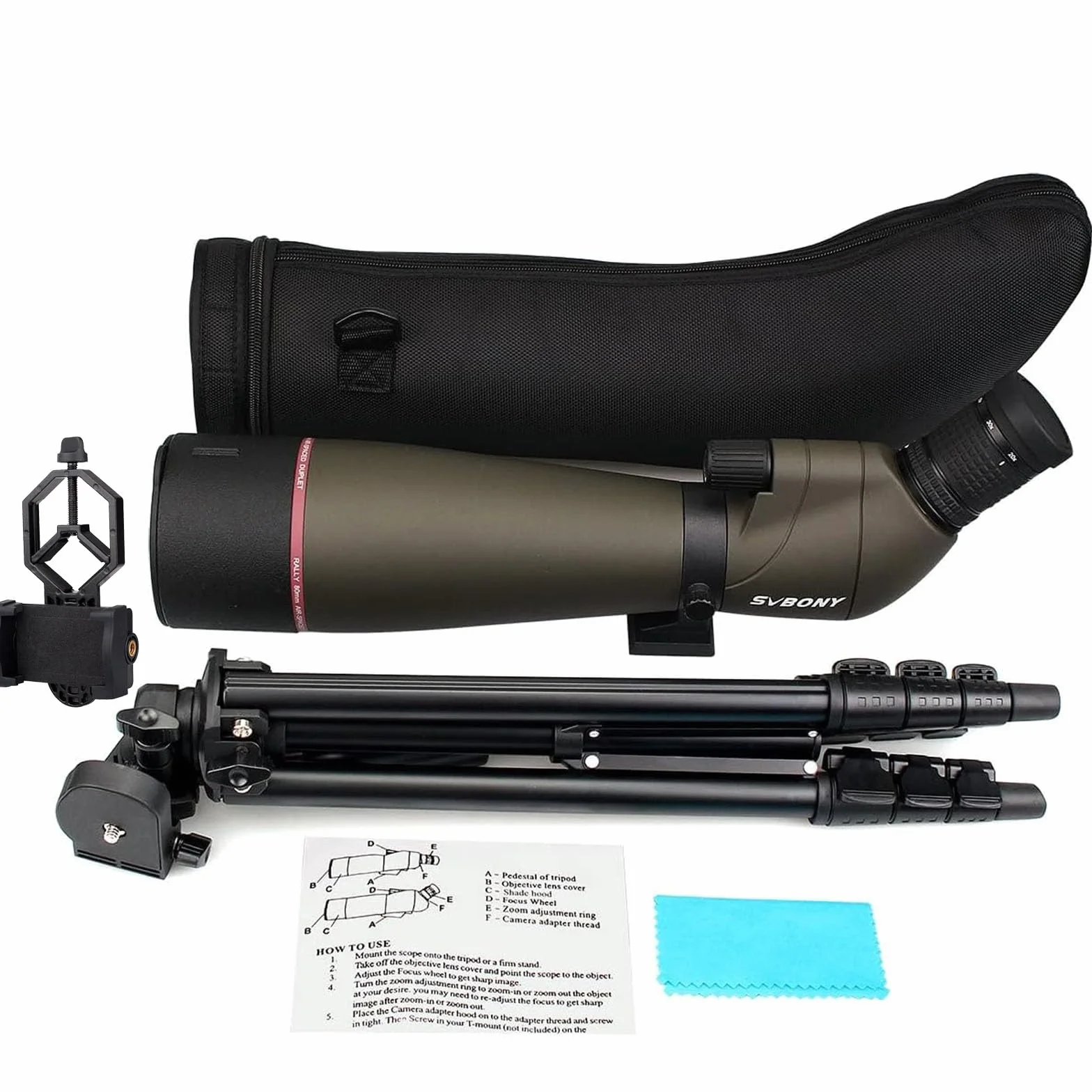 Svbony SV13 Cannocchiale, 20-60x80 Cannocchiale con Treppiede, HD Porro Prisma FMC Ottica Impermeabile Potente per Tiro a Segno, Tiro con Arco, Birdwatching, Luna