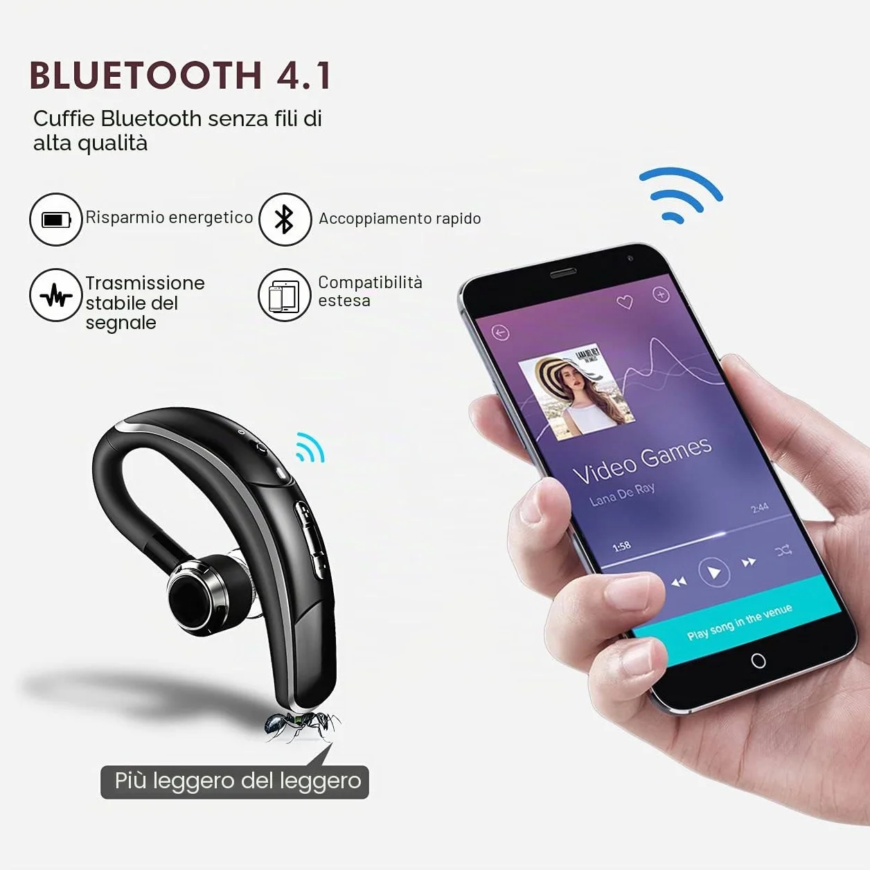 Cuffie Bluetooth CVC6.0 cancellazione del rumore, cuffie wireless stile business vivavoce auricolare senza fili con microfono, 280 ore di standby, auricolare Bluetooth singolo senza mani (nero)