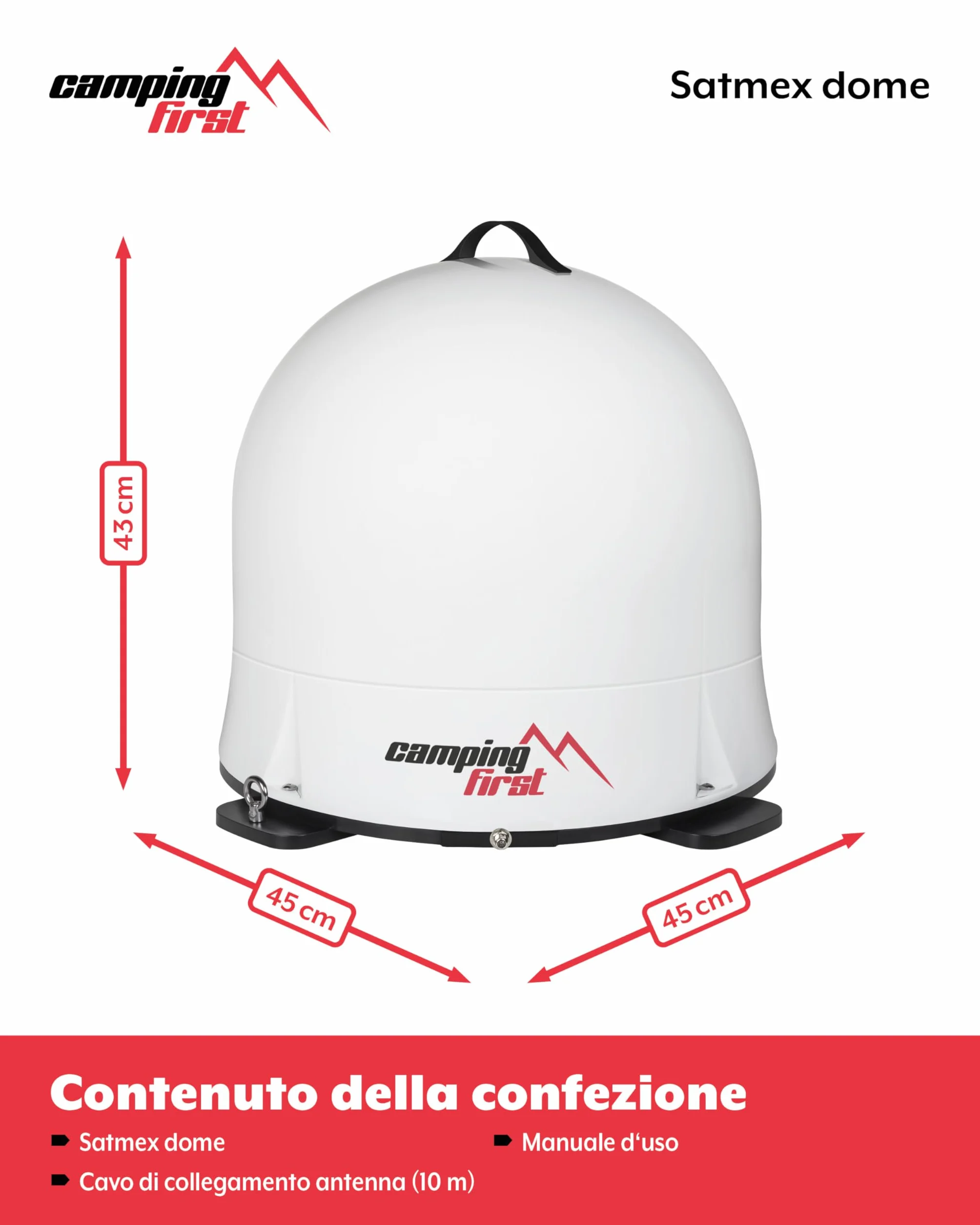 Satmex Dome – Antenna Satellitare (Completamente automatica, orienta Astra 19,2° Est, cupola robusta, senza alimentazione aggiuntiva, ideale per uso mobile) – Bianco