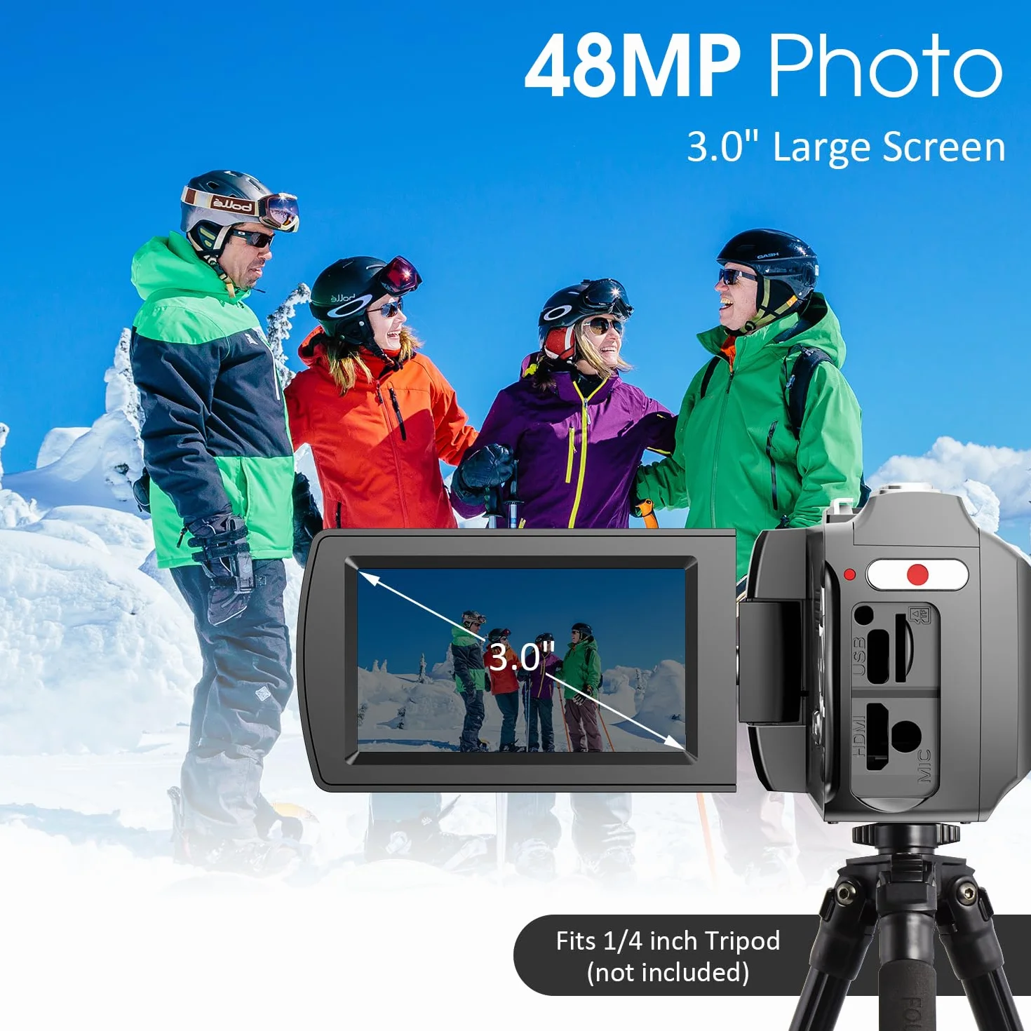 Videocamera 4K 48MP Foto/Videoregistratore 4K 60FPS, Videocamera Digitale per YouTube Vlogging con Microfono Wireless/Scheda SD/2 Batterie/Telecomando