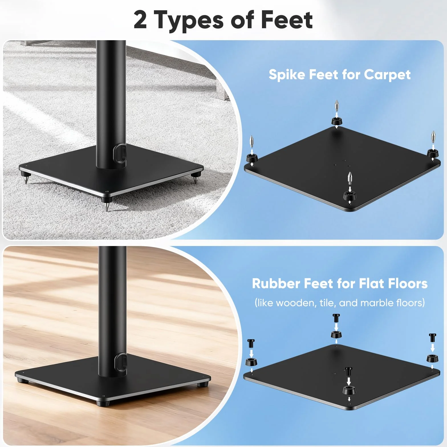 Regolabile Supporto Altoparlante Satelliti 15 kg 72-120 cm Set 2 Universali Surround Gestione Cavi