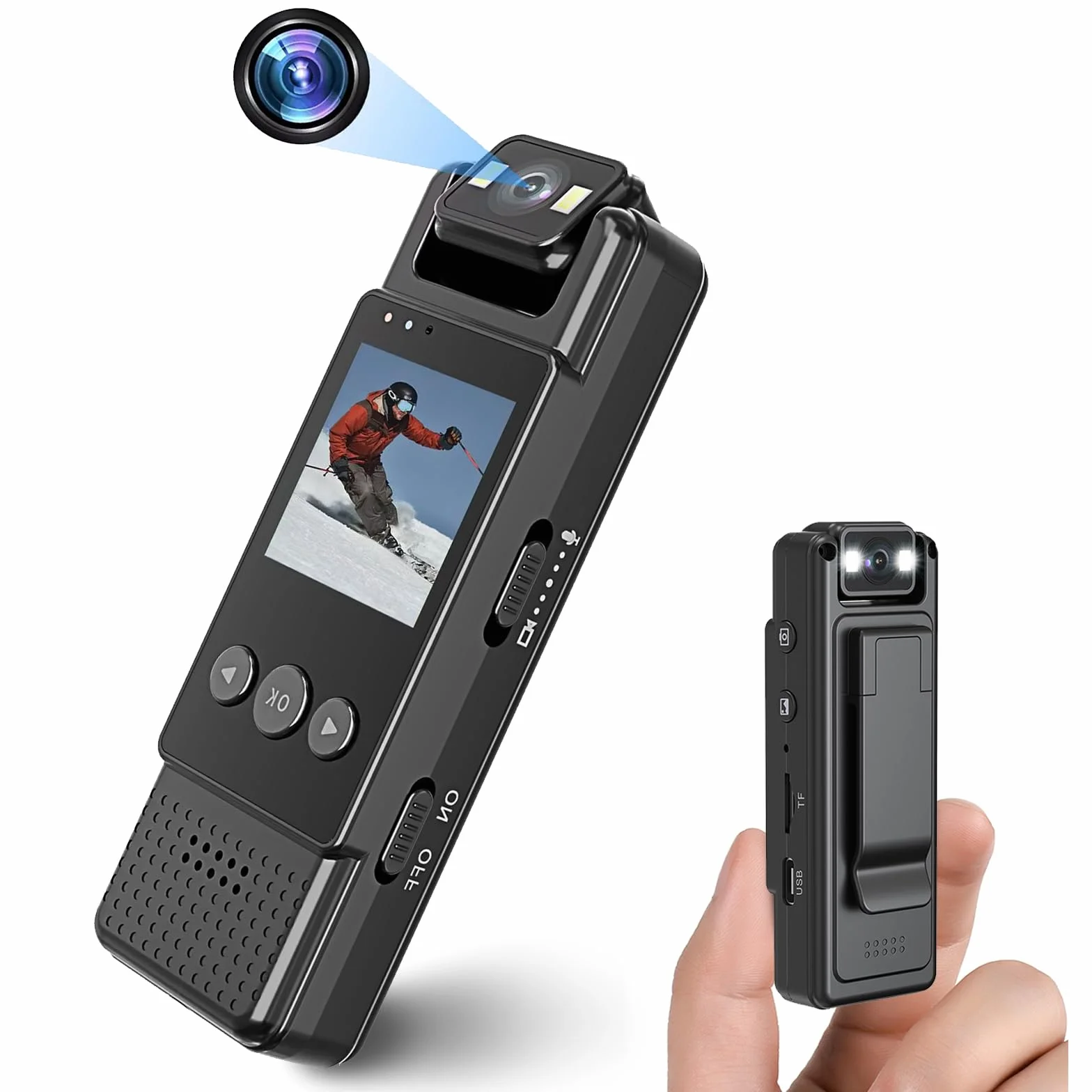 Body Cam 1080P con Audio, Mini Telecamera Portatile con Foto, Rilevamento del Movimento e Visione Notturna, Videocamera di Sicurezza per Uso Personale, Corsa e Lavoro