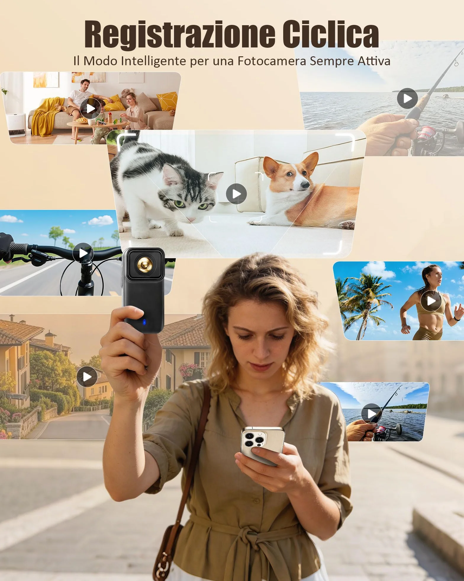 Action Cam 4K WiFi con Scheda TF 64GB, POV Camera con Cover Posteriore Magnetica, Body Cam Mini Impermeabile 30M, Telecamera per Casco Moto, Esterno e Vlog