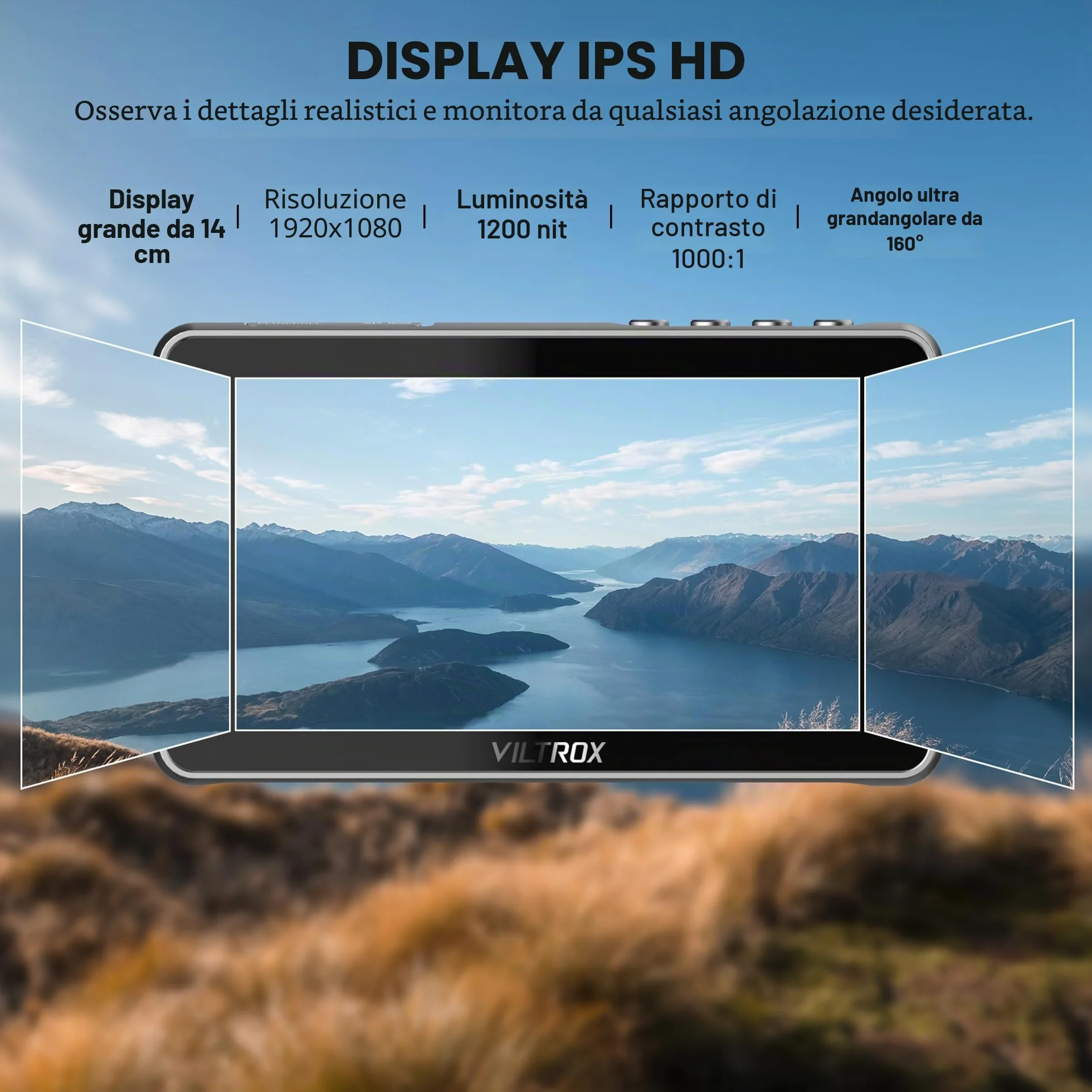 VILTROX DC-550 Monitor Da Campo 5.5 pollici 1200Nit Camera Field Monitor 4K HDMI HD 1920x1080 IPS, 3D LUT Waveform Vector Scope Monitor Esterno Fotocamera Video Monitor con Touchscreen
