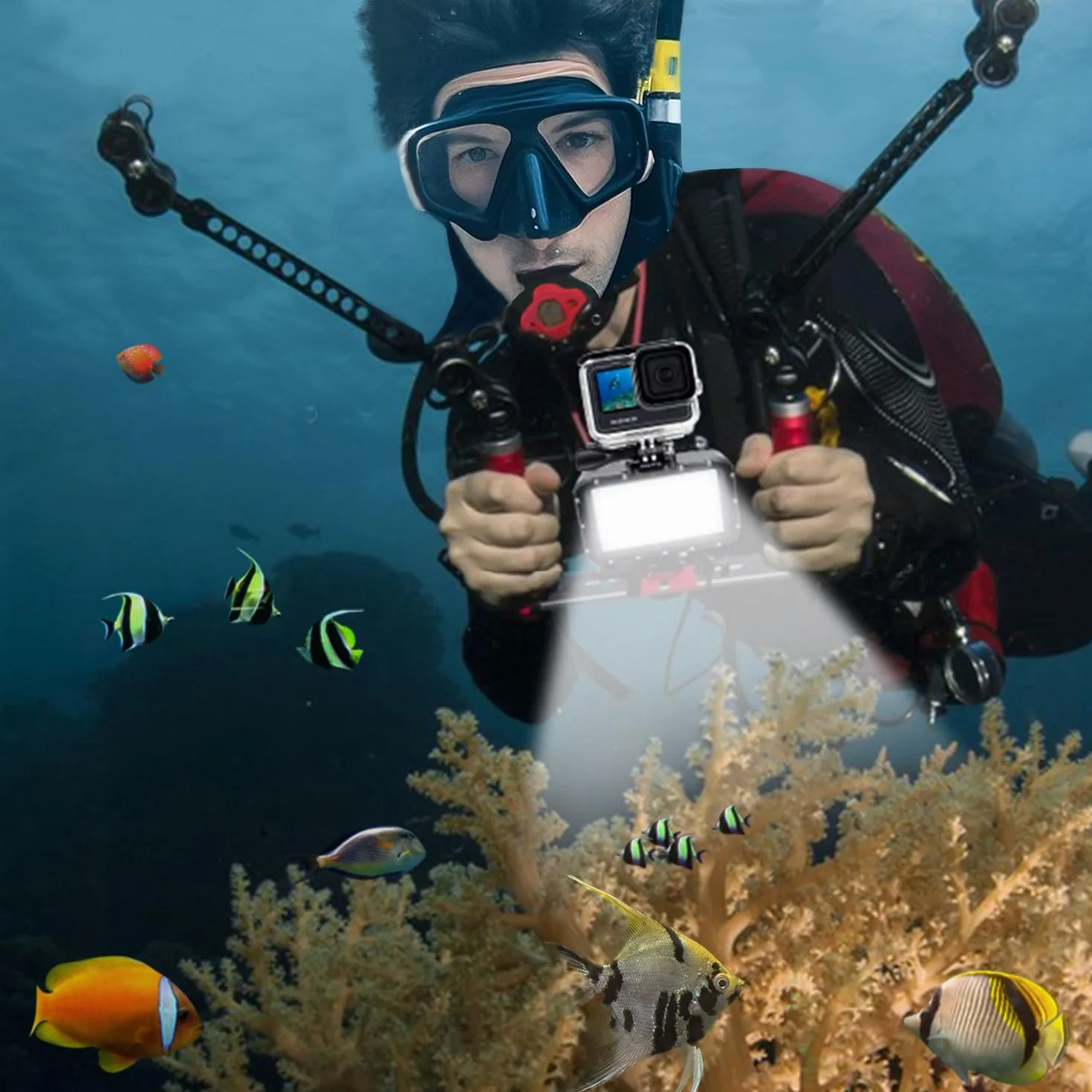 Suptig, Luce subacquea per immersione da 84 LED ad alta potenza, dimmerabile, impermeabile fino a 50 m, per GoPro, Canon, Nikon, Pentax, Panasonic, Sony, Samsung e fotocamere SLR