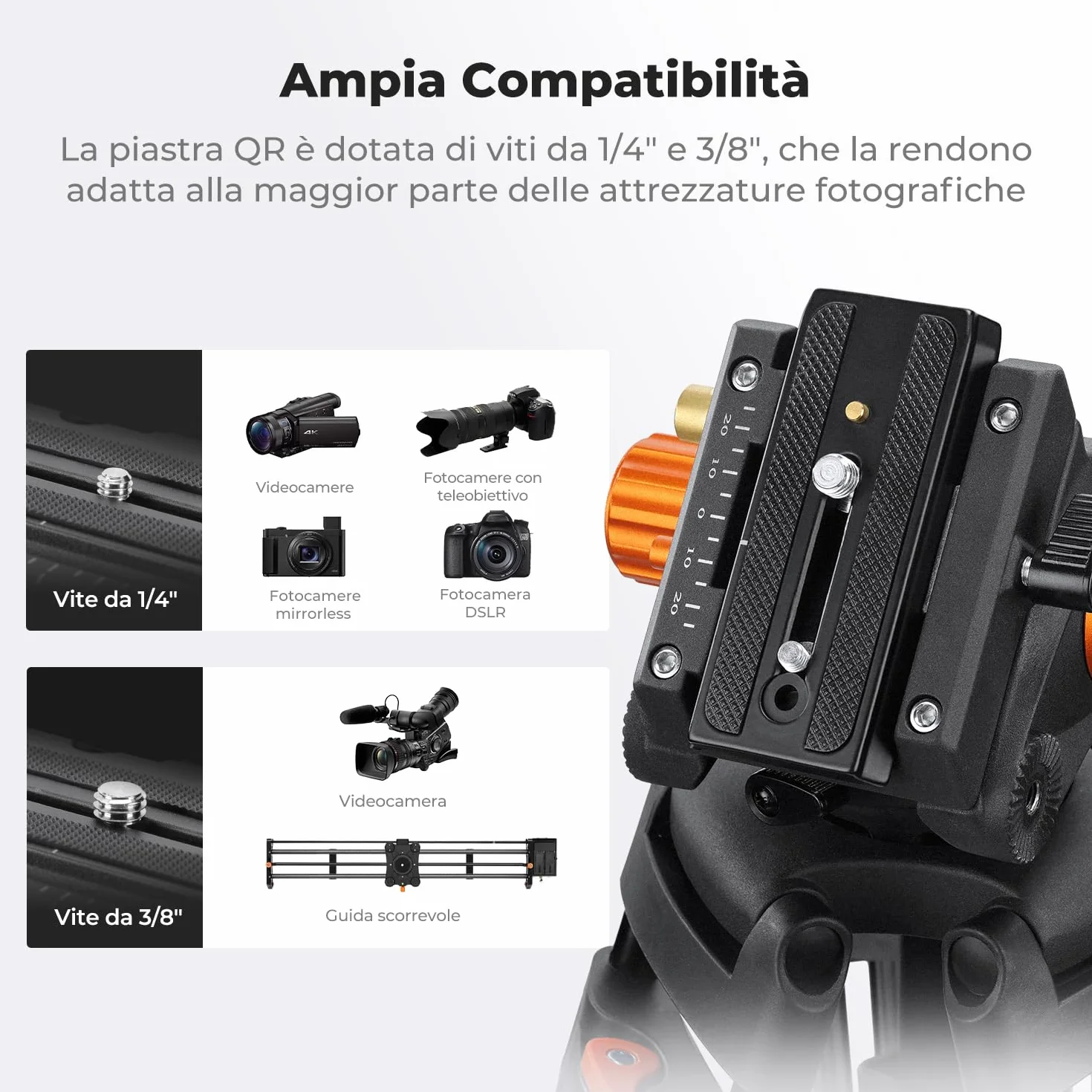 K&F CONCEPT Treppiede Video 202cm, Treppiede Fotocamera in Alluminio con Testa Fluida, Cavalletto Fotografico con Piastra a Sgancio Rapido, Compatibile con Viedocamera/DSLR Canon Nikon Sony, Max 8kg