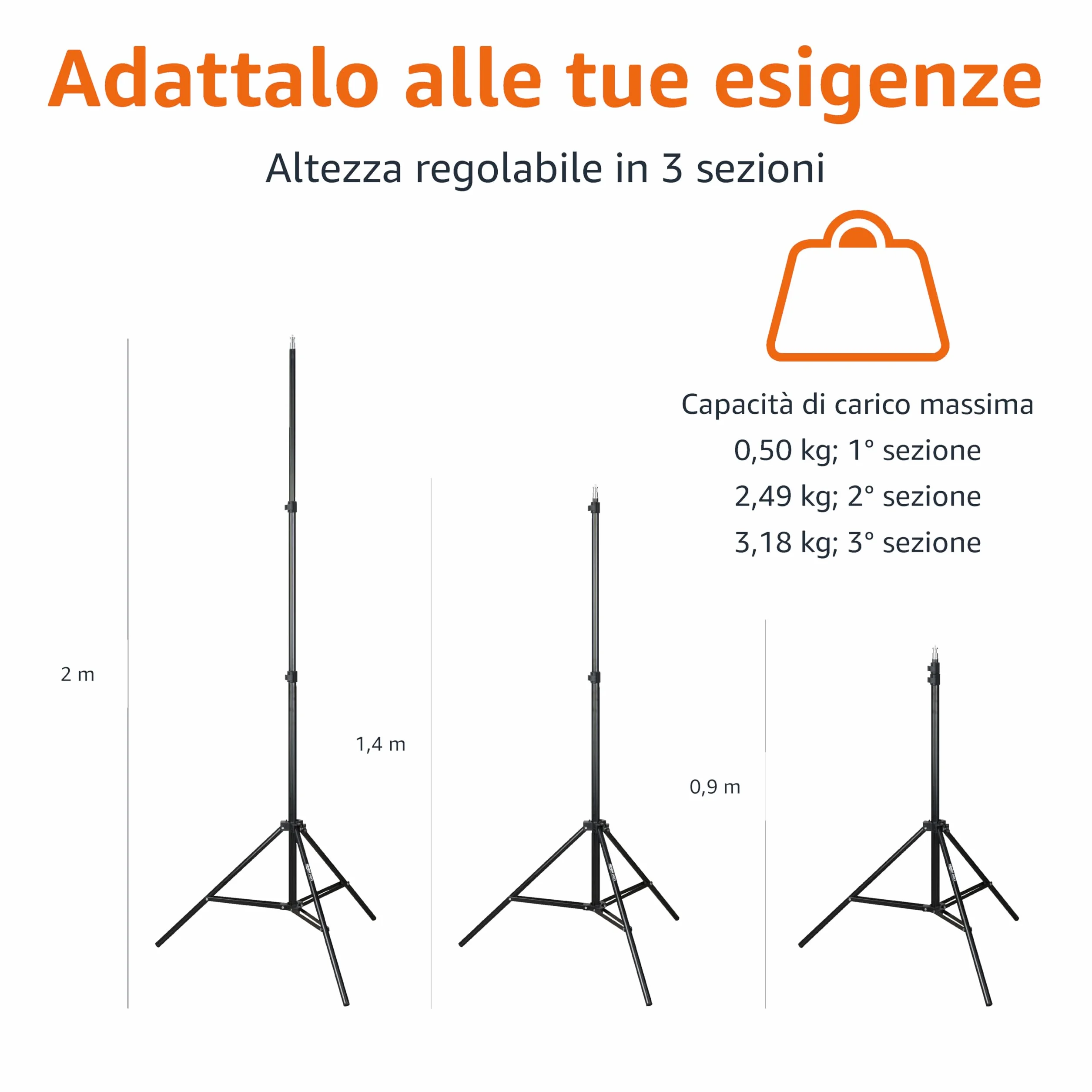 Amazon Basics Supporto per Illuminazione Fotografica in Alluminio da 2.04m con Custodia per Foto in Studio ed Esterna, 1.22kg, Regolabile, Portatile, Confezione da 1 - Nero