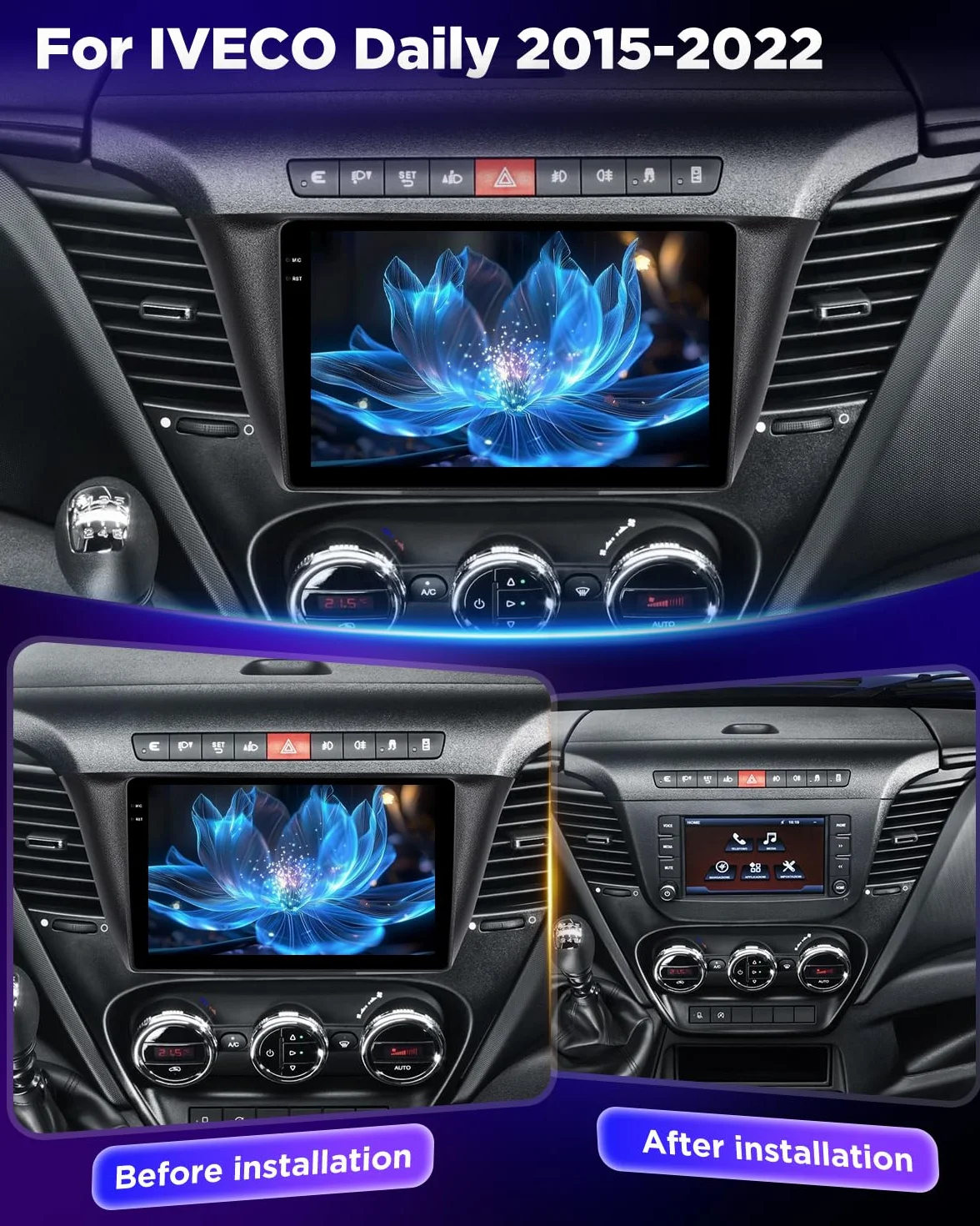 NHOPEEW 4+128G Android Autoradio per IVECO Daily 2015-2022 con Wireless Carplay e Android Auto - Schermo incell da 9 pollici Supporto WiFi GPS Comandi al volante + Telecamera di retromarcia, Canbus