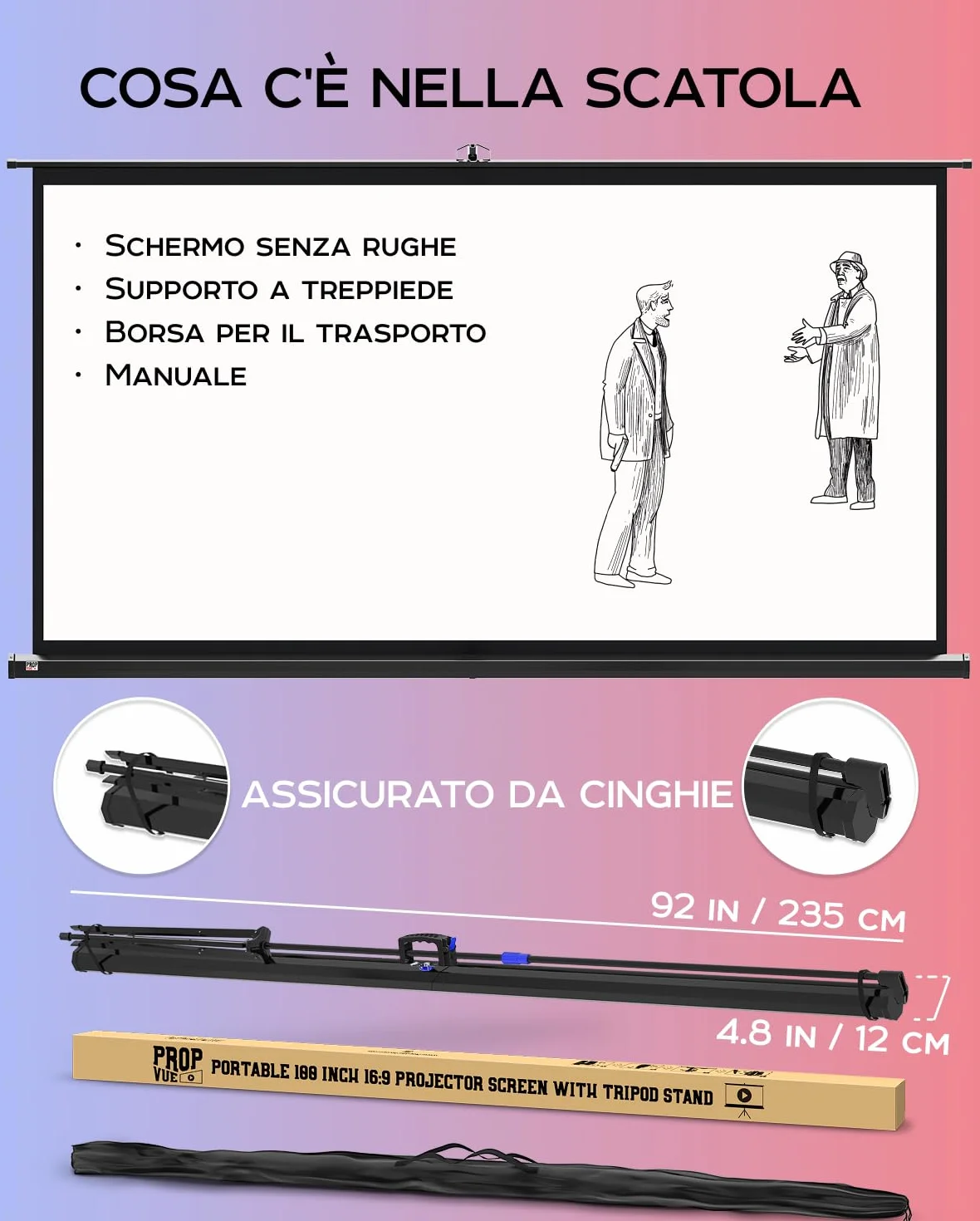 Telo Proiettore 100 Pollici - Porta il Cinema a Casa Tua con Questo Schermo per Proiettore da 16:9 Privo di Pieghe - Telo per Proiettore Portatile per Interni ed Esterni - Con Borsa e Treppiede