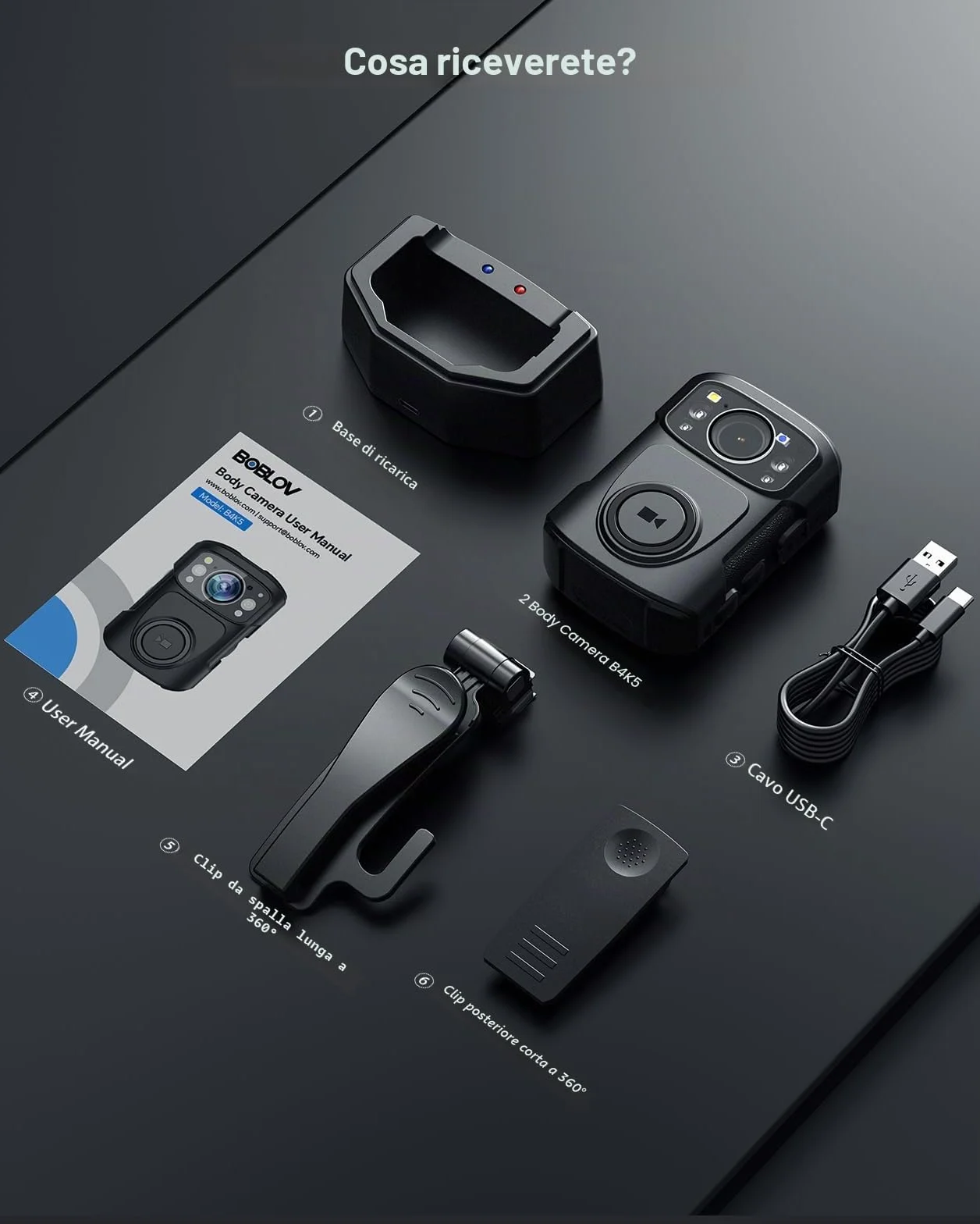 BOBLOV B4K5 128GB 4K Bodycam Polizia professionale, 3400mAh IP68 impermeabile GPS Police Body Cam per 11 ore di registrazione video, fornisce dock di ricarica, Fotocamere montate sul corpo