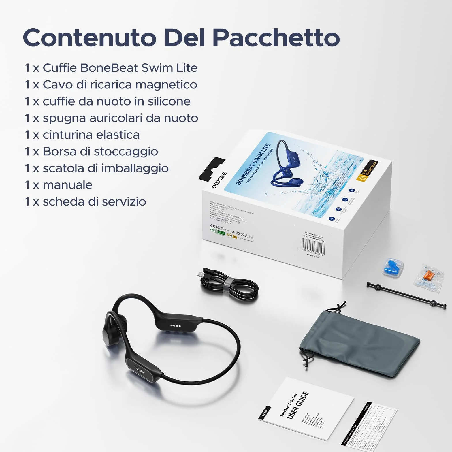 Cuffie a Conduzione Ossea, 10 Ore di Autonomia, IP68 Cuffie Sport Running Inalámbrico Bluetooth 5.4 con Auricolari Aperti e Doppia Modalità MP3 da 32GB per Ciclismo, Nuoto Sott'acqua, Fitness