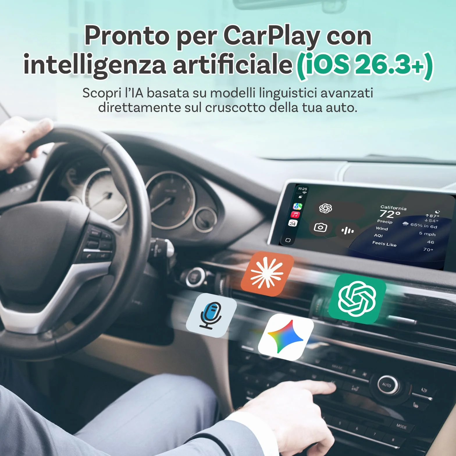 OTTOCAST Mini Pico 2026, Adattatore CarPlay Wireless Android Auto, WiFi 6 & Bluetooth 5.4, Riconnessione in 5 Secondi, Plug & Play USB, Per Auto con CarPlay Cablato OEM 2016+