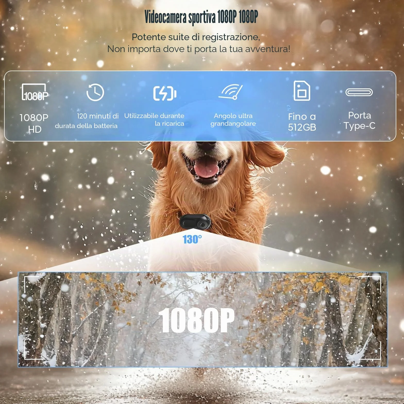 Action Camera Mini Magnetica Portatile 1080P HD 64G 130° Grandangolo Senza Fili per Sport Esterni