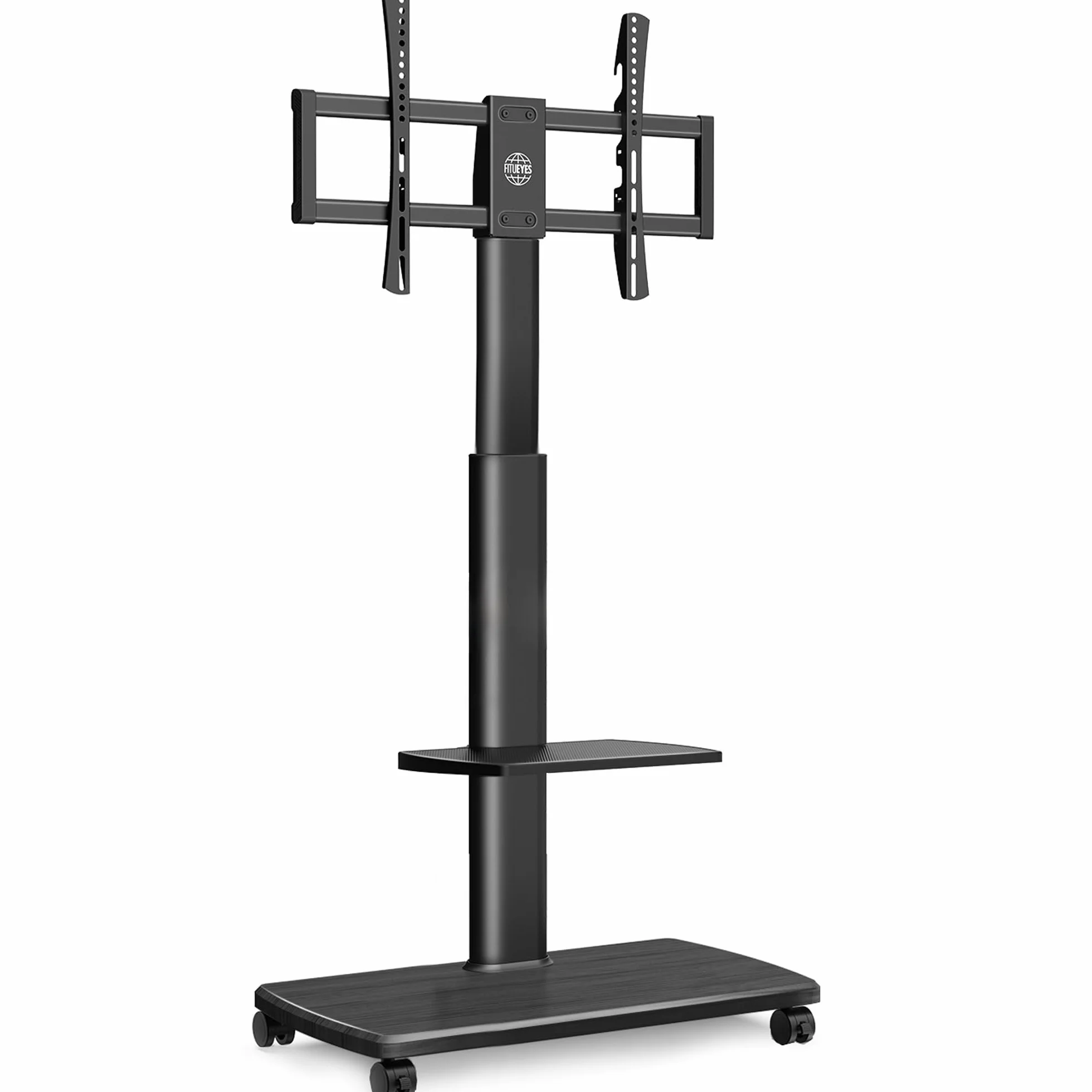 FITUEYES Supporto da pavimento per TV, con ripiano in legno, supporto per TV, con ruote, regolabile in altezza, per schermo piatto da 32 a 70 pollici, fino a 40 kg, VESA max. 400 x 600 cm