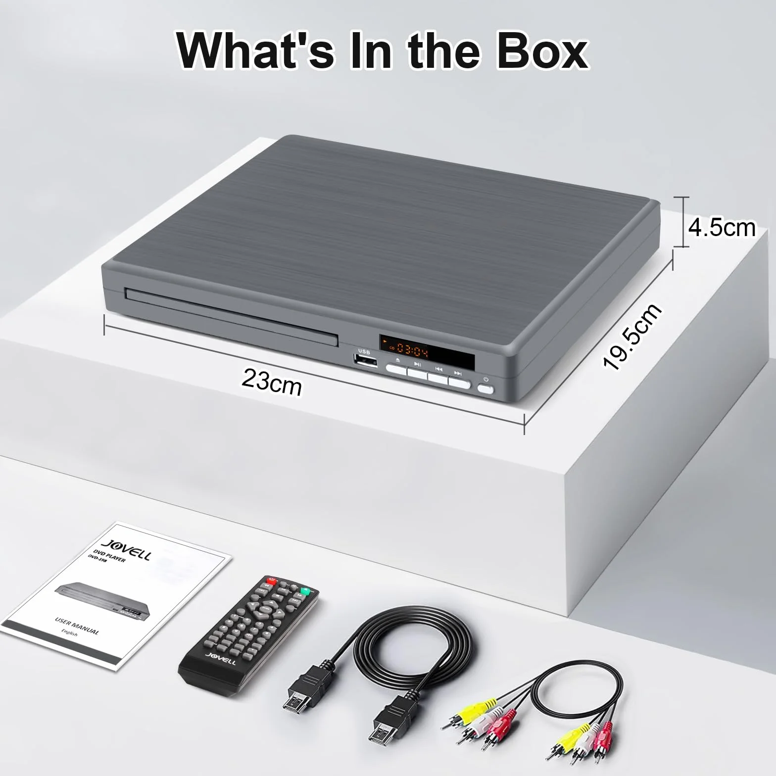 Lettore DVD Compatto per TV, JOVELL Lettore DVD CD per Casa con Uscita Coassiale/HDMI/RCA | Riproduttore DVDs e CD con Ingresso USB, Sistema TV NTSC/PAL, Riproduce Tutte le Regioni (No Blu-ray)