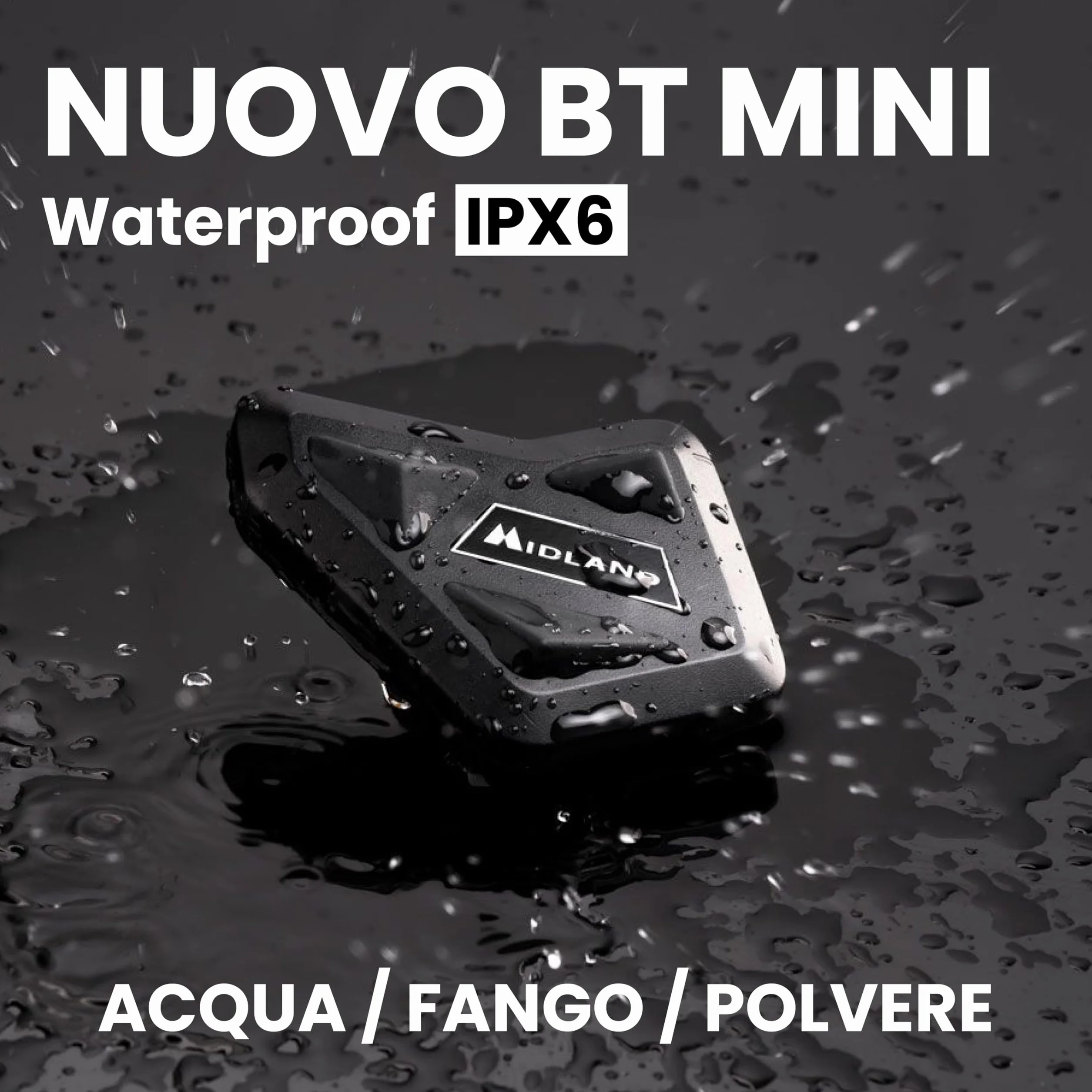 Midland - Interfono Moto Bluetooth ECE2206 Nuovo BT Mini Singolo, Auricolari Casco Moto 4 Persone Waterproof, Portata 500m, Autonomia 8H, Cancellazione Rumore, Music Share, Compatibile TFT