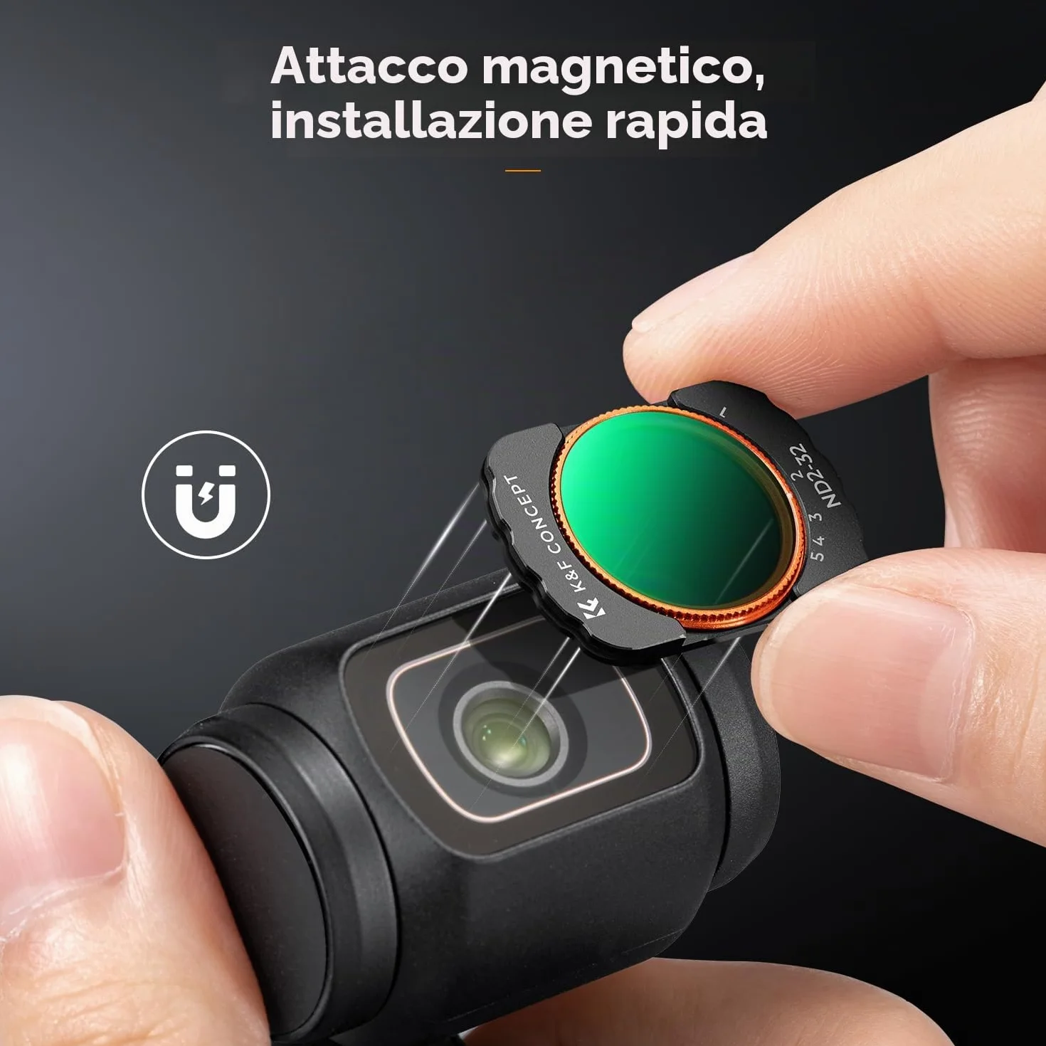 K&F CONCEPT Osmo Pocket 4/3 Filtro Magnetico, Filtri Magnetici Variabili ND2-32+ND32-512 (6-9 stop) Compatibili con DJI Osmo Pocket 4/3(Alluminio)