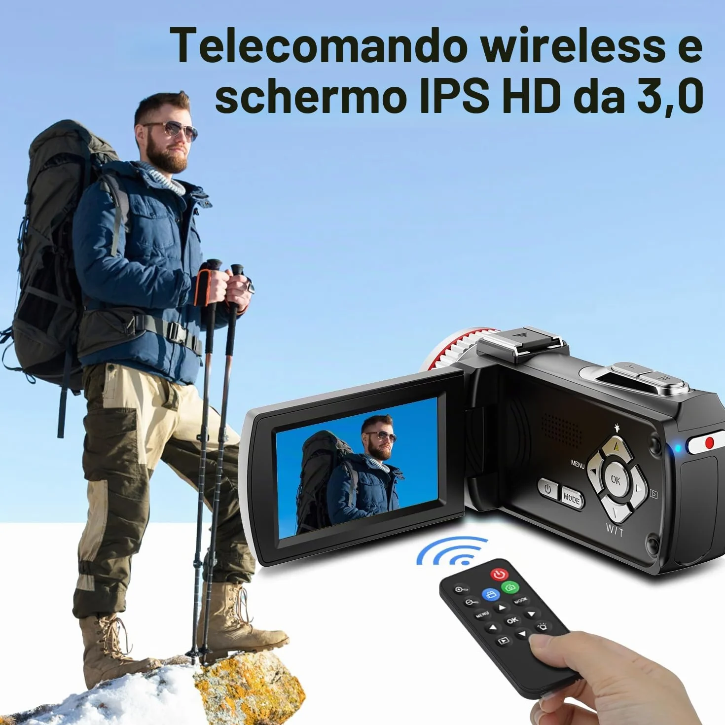 Videocamera 4K 64MP per YouTube, Dual Camera 3" Screen Girevole a 270°, Scheda 64GB, Microfono, Stabilizzatore, Telecomando, 2 Batterie