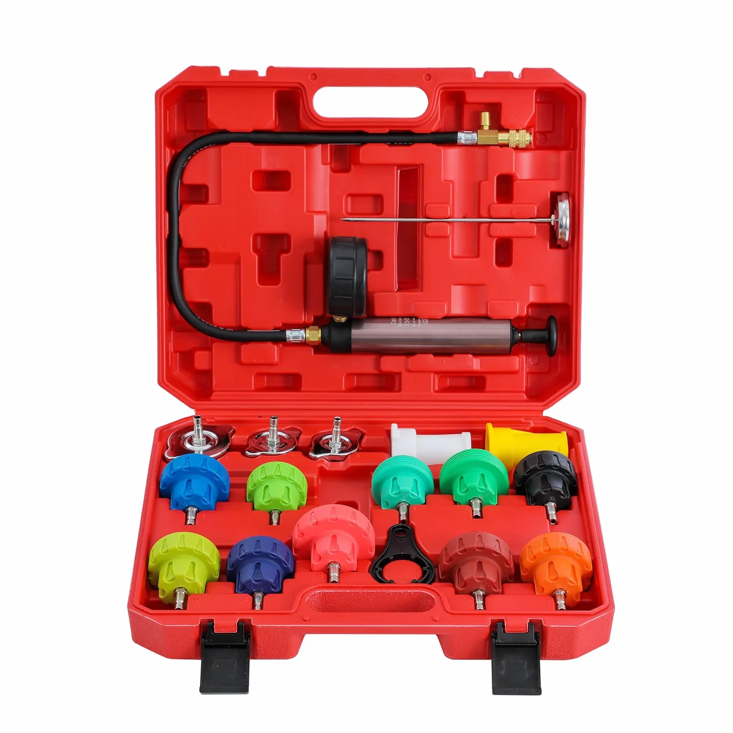 KATSU 18 Pezzi Universale Radiatore Pressione Tester Kit Test del Sistema di Raffreddamento Auto Rilevatore di Perdite Alluminio