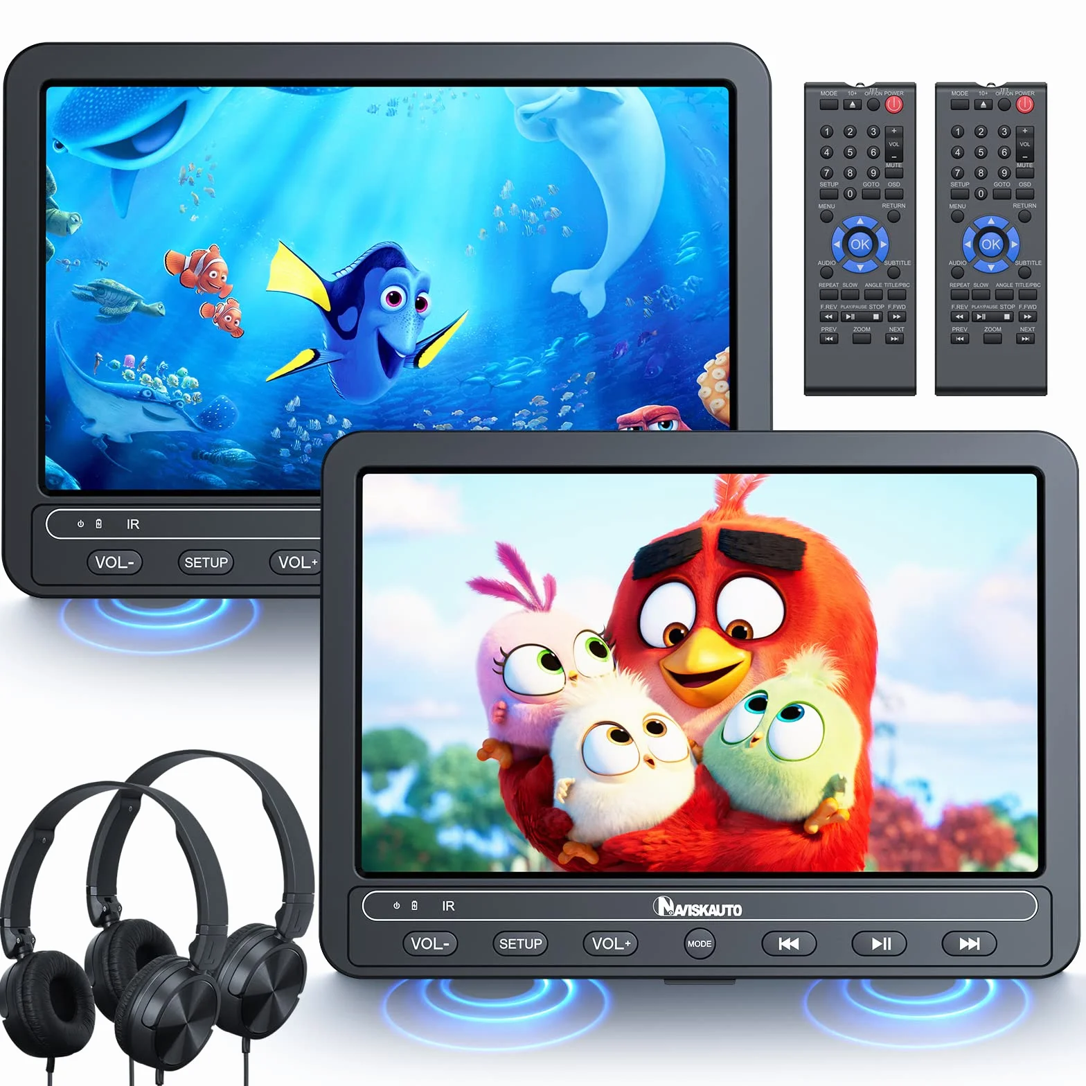 NAVISKAUTO 2 DVD portatile auto per poggiatesta lettore DVD bambini 5 ore batteria ricaricabile SD USB 2 telecomandi