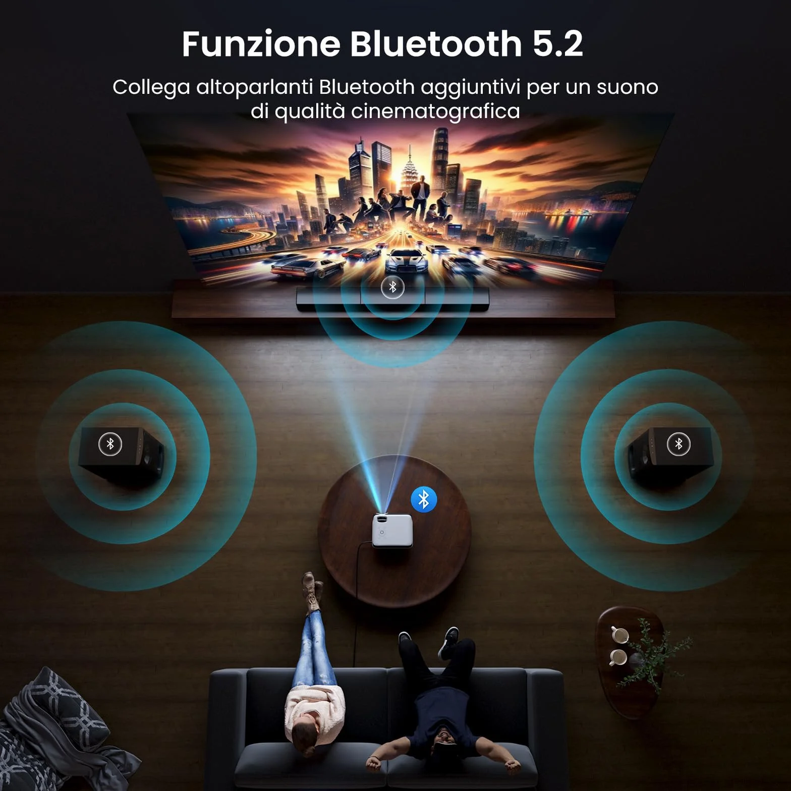 【Google TV/Assistente Vocale/Dolby】Proiettore 4K, HAPPRUN 1000 ANSI 1080P Full HD Smart Videoproiettore con Netflix/Disney+ Ufficiale, WiFi6 e Bluetooth 5.2 per Home Cinema Esterno