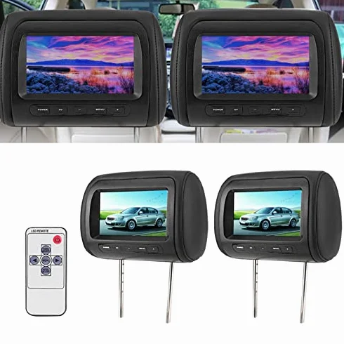 KIMISS Car Player, 2 Pezzi 7 in Controllo Poggiatesta Regolabile Lettore Video LCD Display MP5 Nero