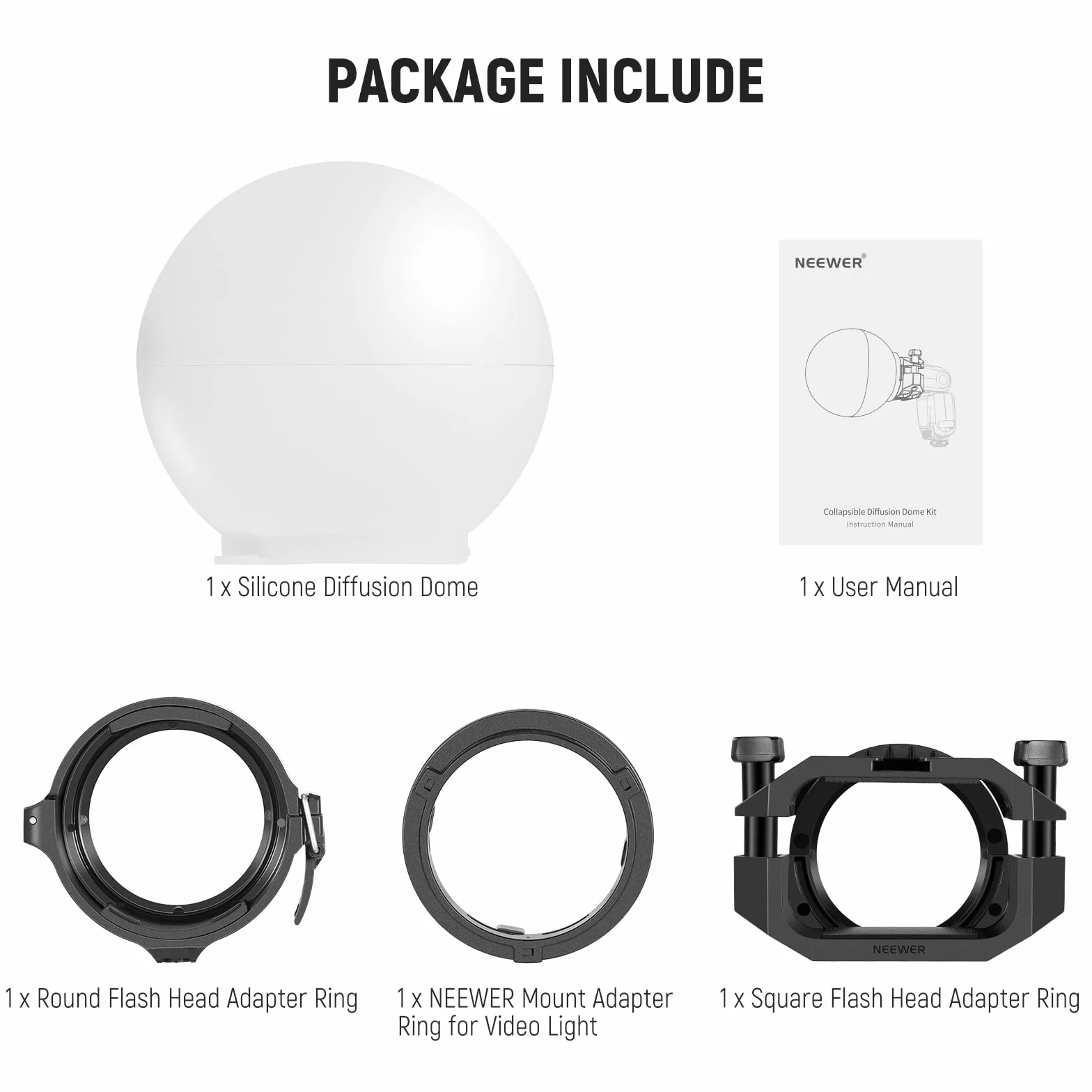 Neewer Diffusion Dome CRS6 Softbox con 3 anelli adattatori, compatibile con Godox V1 Z2PRO Z3R testa rotonda Flash e Square Speedlite Z880 e altri, supporto per luce video MS60B MS60C MS150B