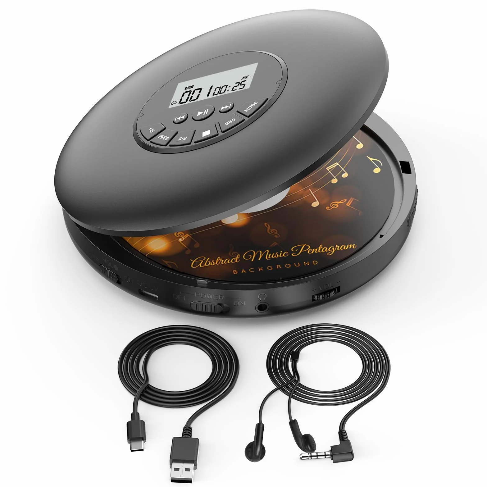 Arafuna Lettore CD portatile Compact Discman Personal Music Player Anti-Skip Protection Tracce programmabili Auricolari inclusi