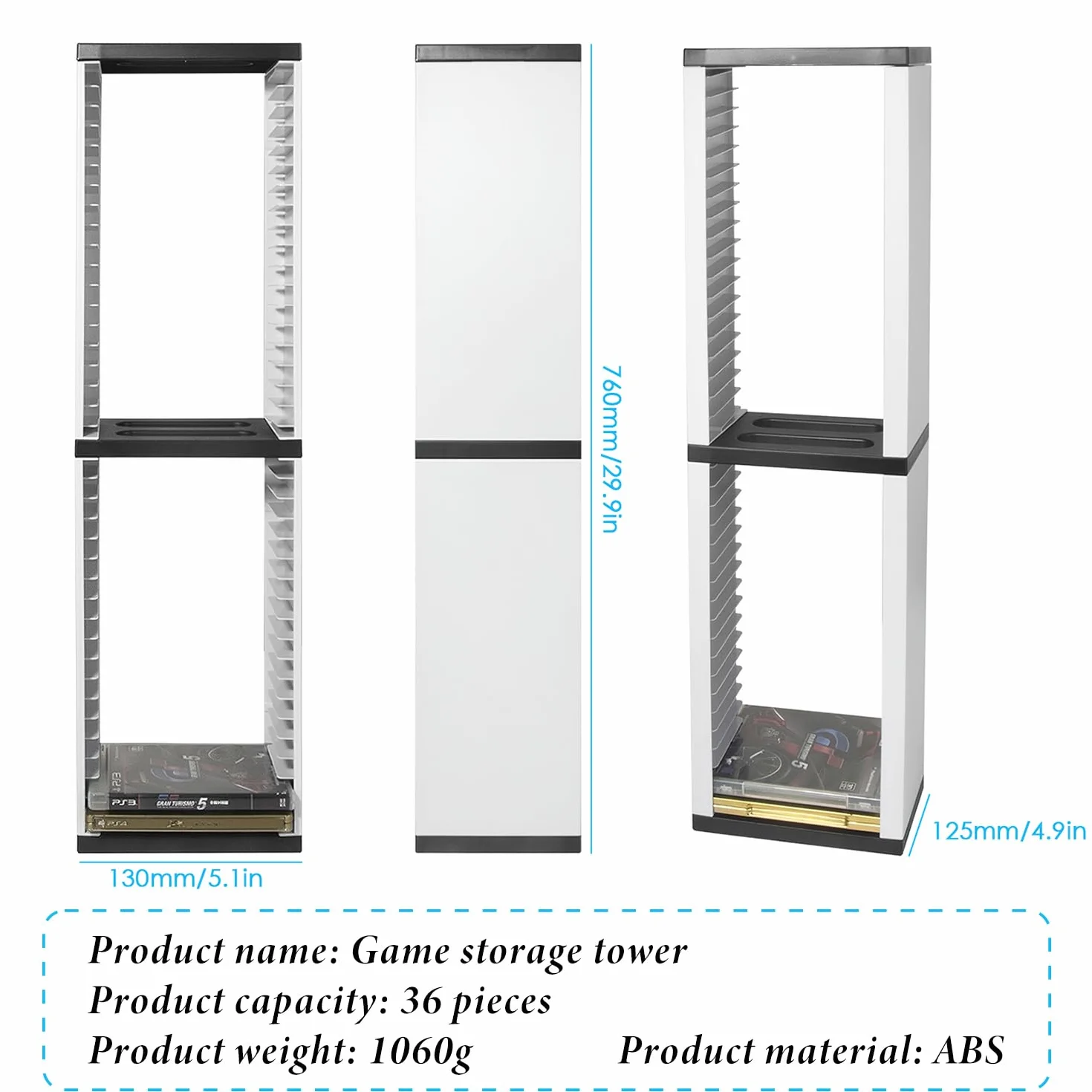 Scaffale portaoggetti per dischi di videogioco, organizer per PS5, supporto per 36 dischi, DVD rack, multiuso, con slot compatto