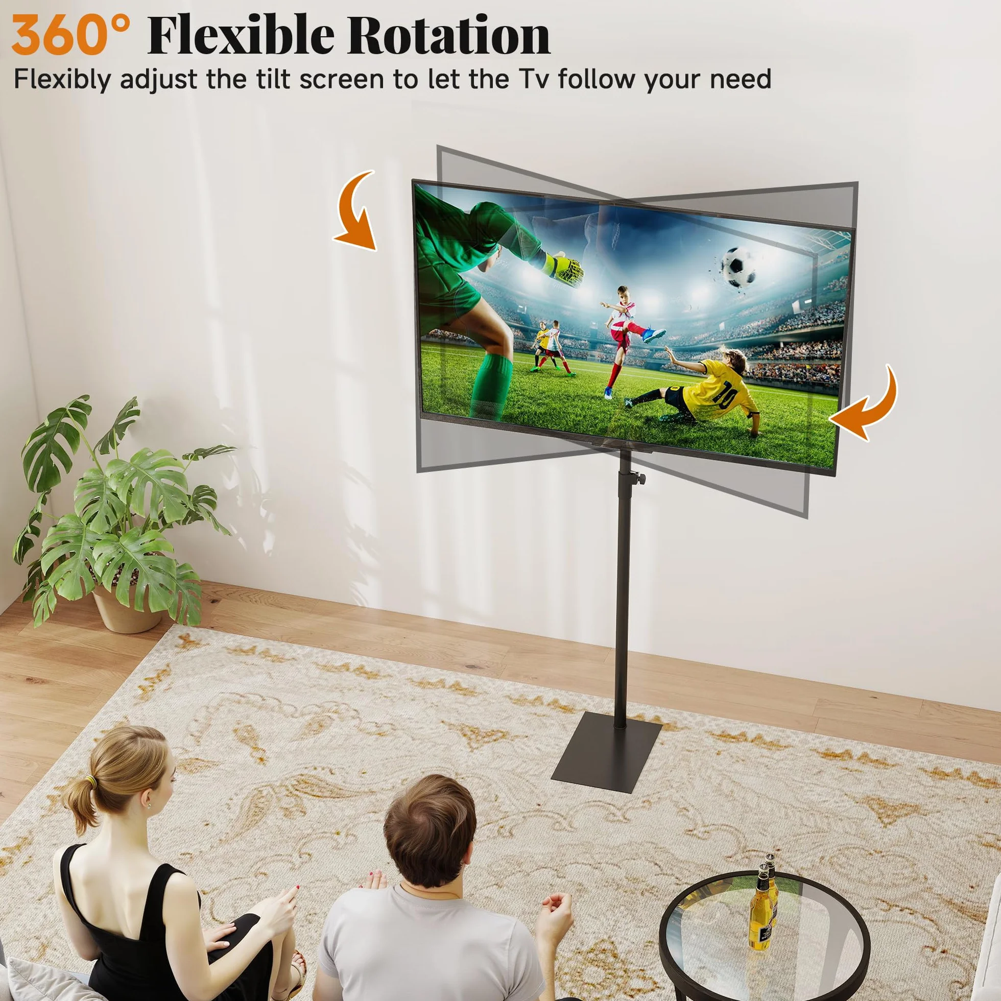 Supporto TV da Pavimento 360° Girevole Universale Supporto TV Alto Regolabile in Altezza e Inclinazione Supporto TV da Pavimento Extra per TV da 14 a 43 Pollici Supporto TV Autoportante per