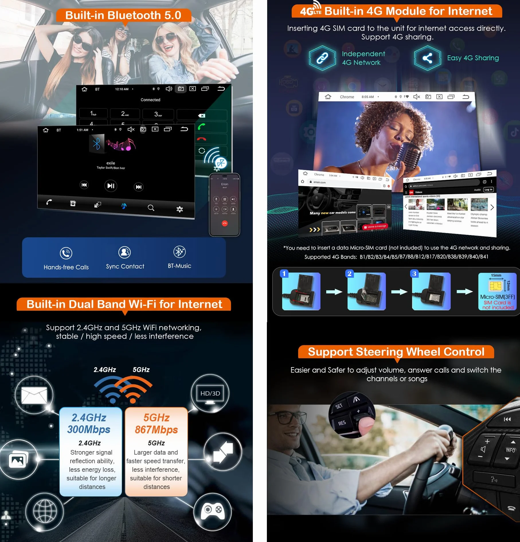 erisin 8-Core 4GB+64GB Android 14 Bluetooth 5.0 Carplay Autoradio per Fiat Bravo Supporto Android Auto GPS DSP WiFi DVD Dab+ FM Radio Navigatore OBD2 RDS