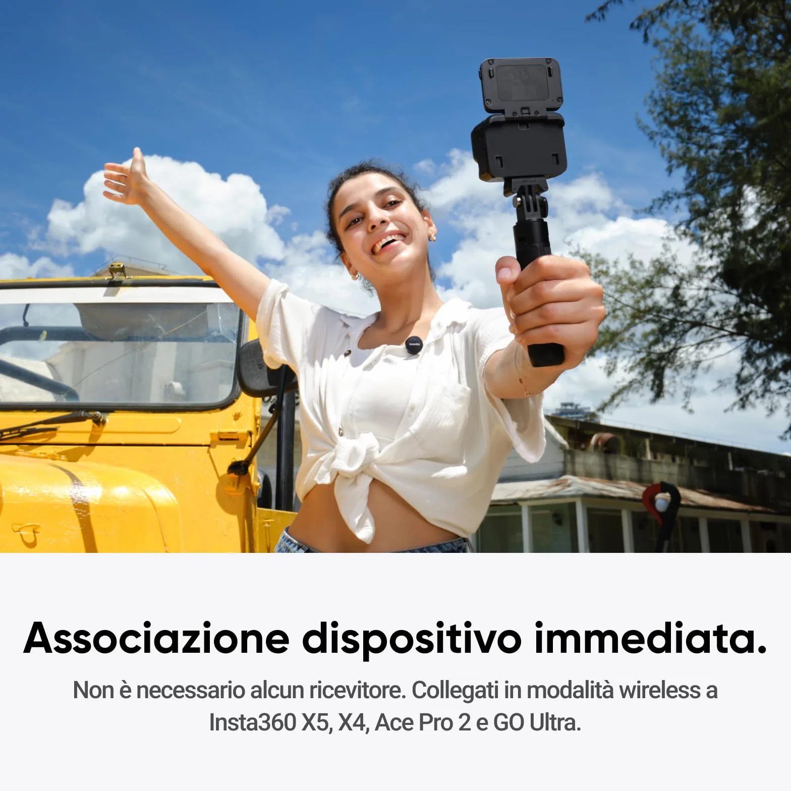 Insta360 Trasmettitore Microfono Air, 7,9 g ultraleggero, microfono wireless X5/X4/X4 Air/Ace Pro 2/GO Ultra, cancellazione del rumore, Vlog, streaming