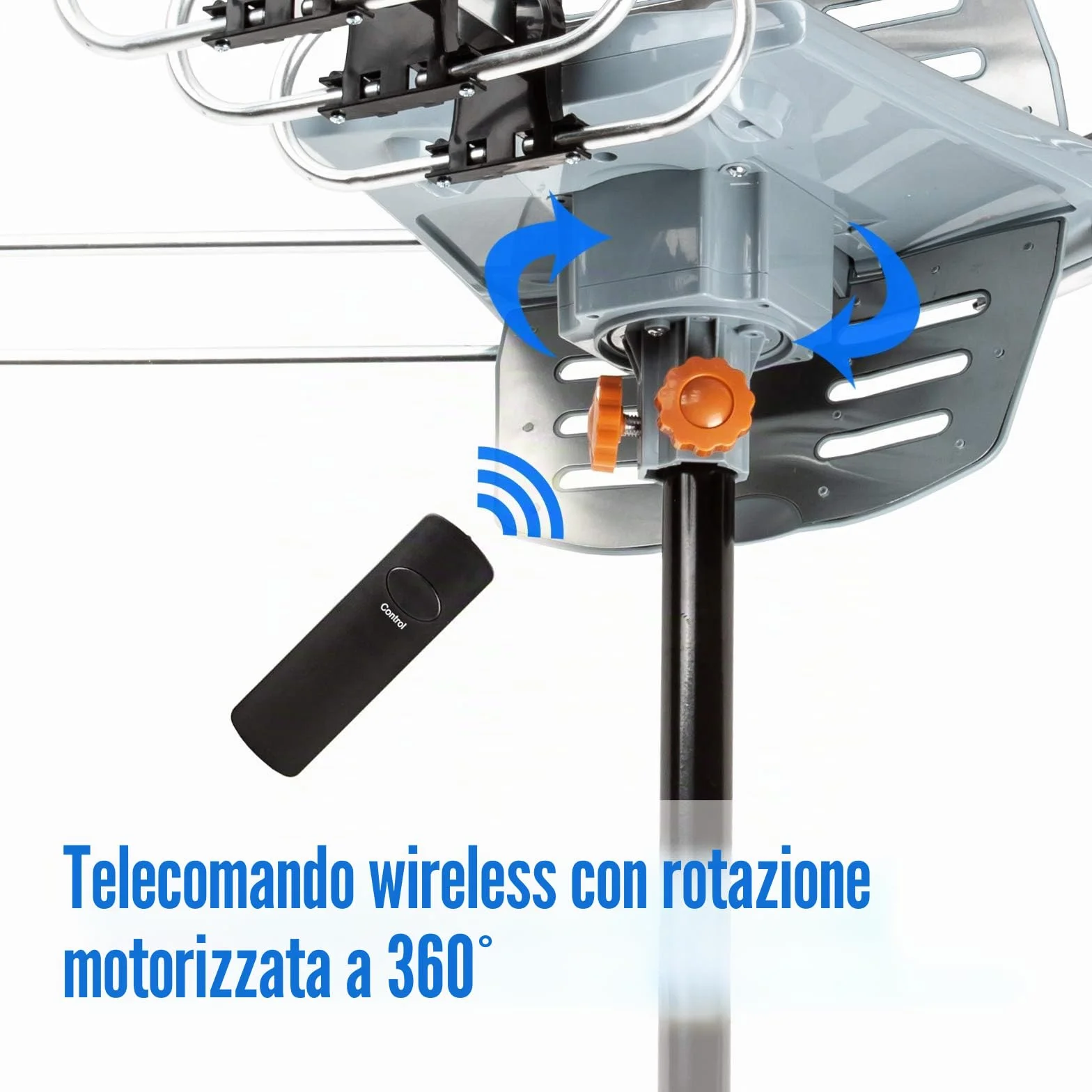 Five Star Antenna esterna motorizzata a 360 gradi con amplificazione HDTV per 2 TV, portata 241 km - Canali UHF/VHF/1080P, telecomando wireless - Cavo coassiale RG6 da 12 m