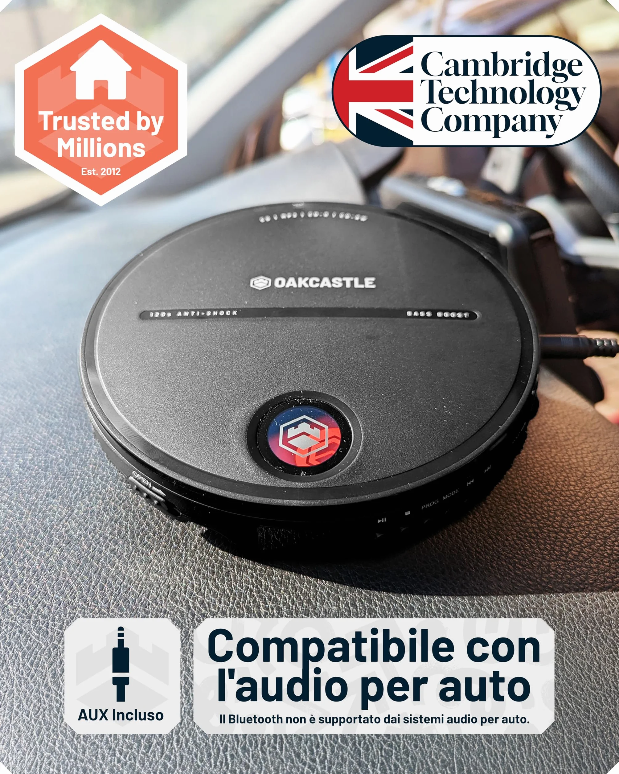 Oakcastle CD10 Lettore CD Portatile con Cuffie, CD CDR CDRW MP3, Anti-Skip ESP, Bass Boost, Autonomia 7 Ore