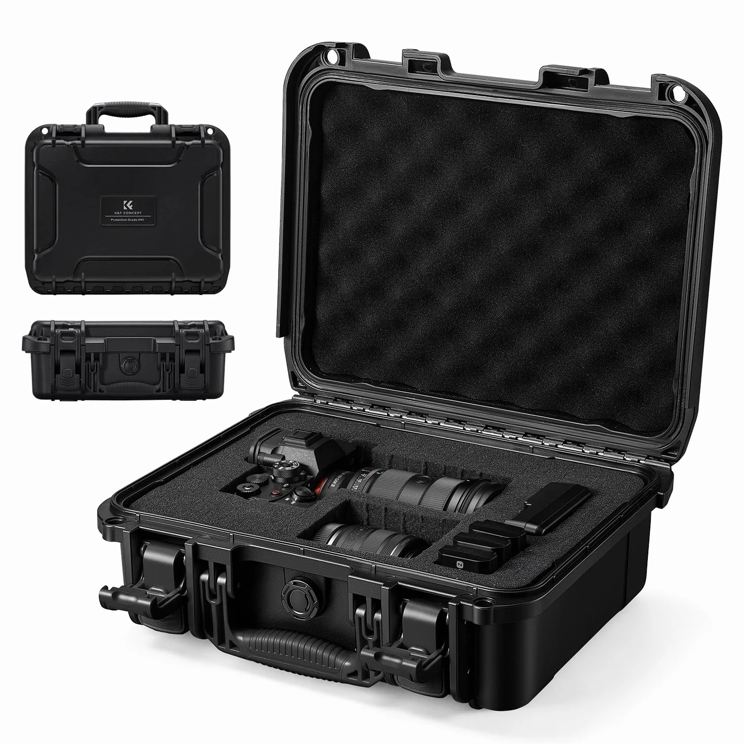 K&F CONCEPT Valigetta Fotografica Outdoor, Custodia Rigida con Schiuma Pretagliata a Griglia, IP67 Impermeabile e Antiurto per Fotocamera, Droni, Accessori | 34.5x29x13.5cm, Nero