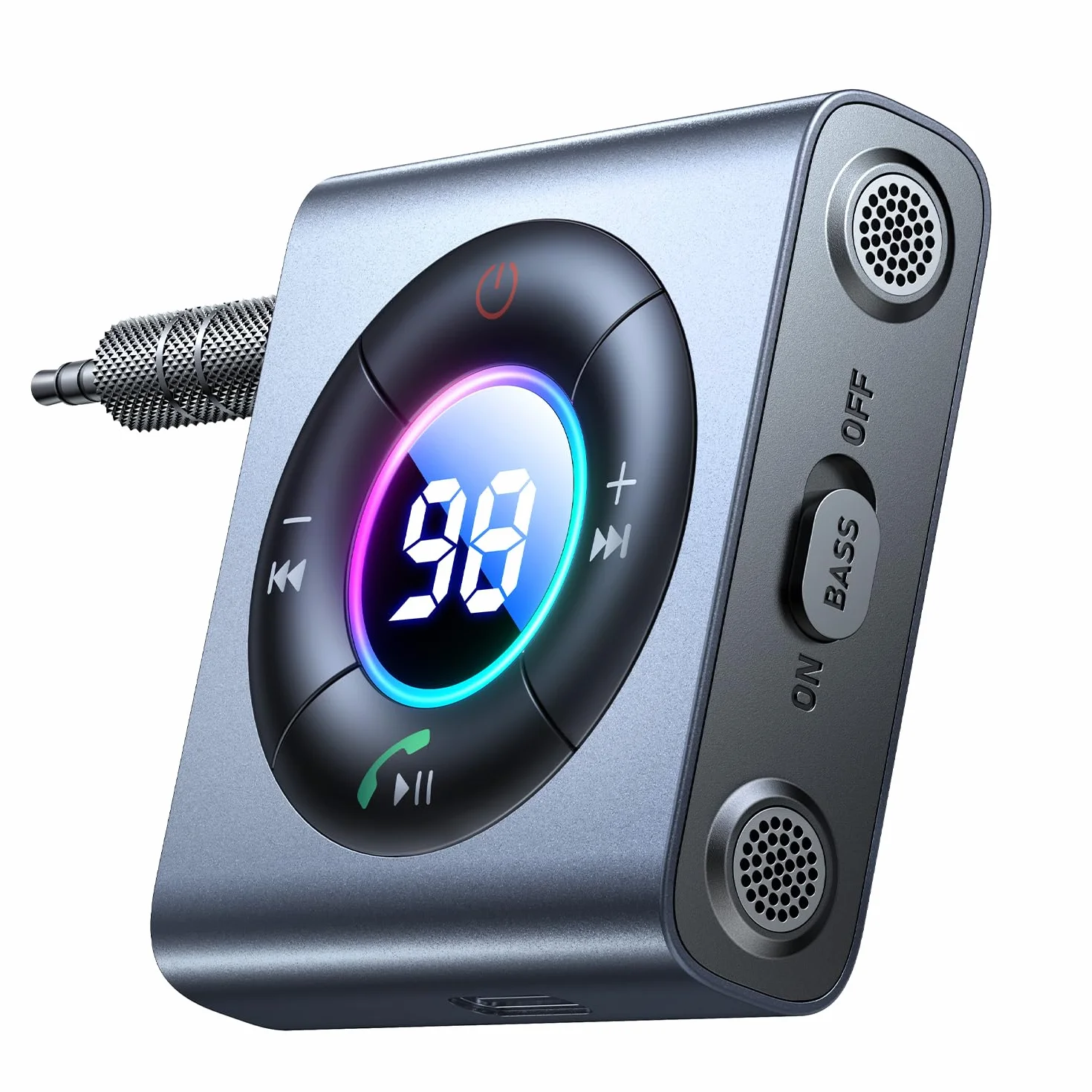 JOYROOM Ricevitore Bluetooth 5.4 Auto Bass Stereo, Jack Aux 3,5mm Chiamate in Vivavoce, 26 Ore Autonomia
