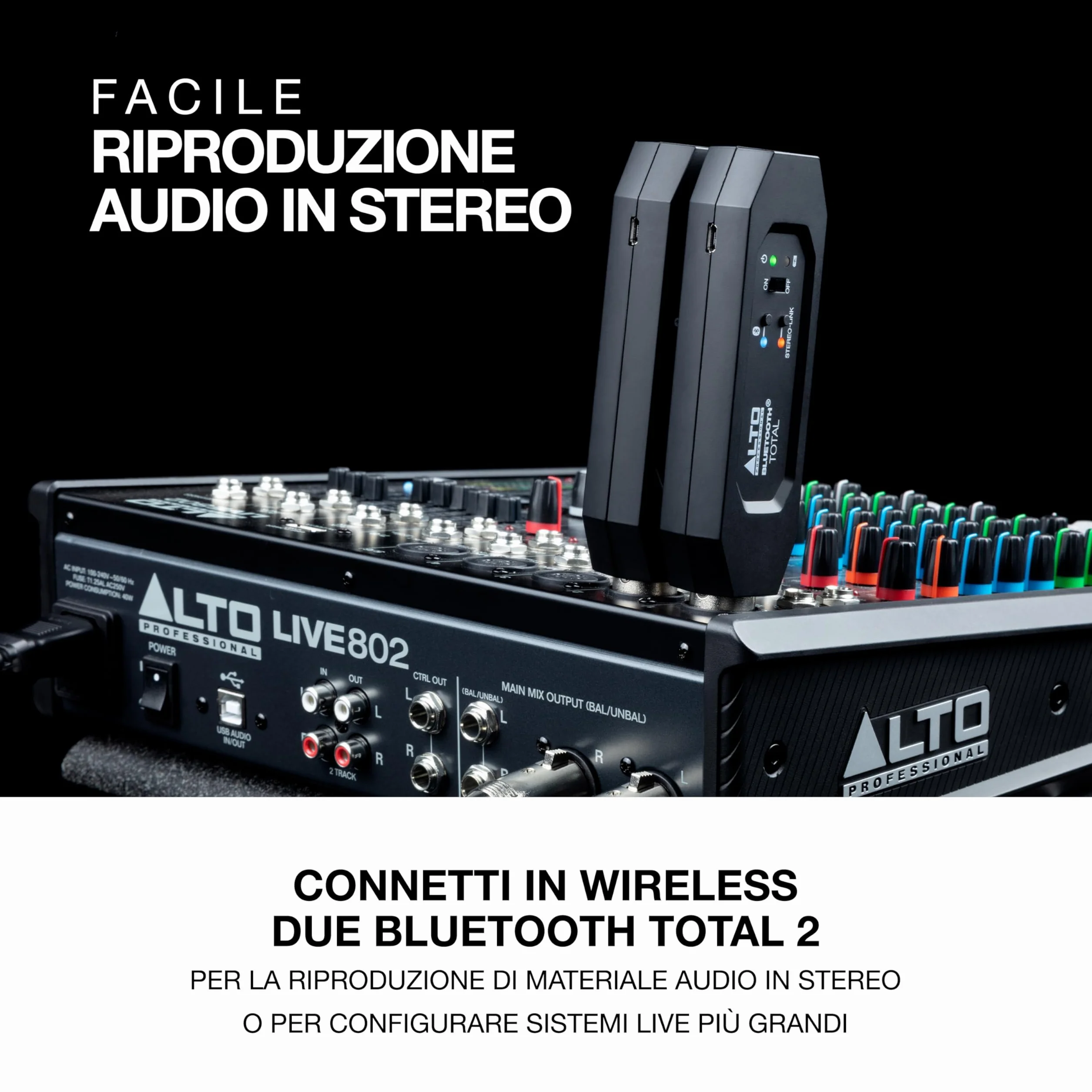 ALTO Bluetooth Total 2 - Ricevitore Stereo Bluetooth Ricaricabile Con Presa XLR per Mixer, Sistemi Audio e PA Attivi