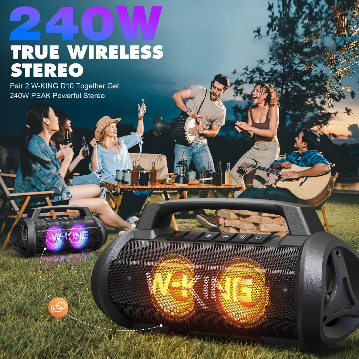 W-KING Cassa Bluetooth Portatile, 120W Peak Altoparlante Bluetooth Loud Subwoofer Suono Stereo con Luce LED, IPX6, DSP, 42H, MIC in, Banca di Potenza, Wireless Cassa per Esterno, Feste, Spiaggia,Regal