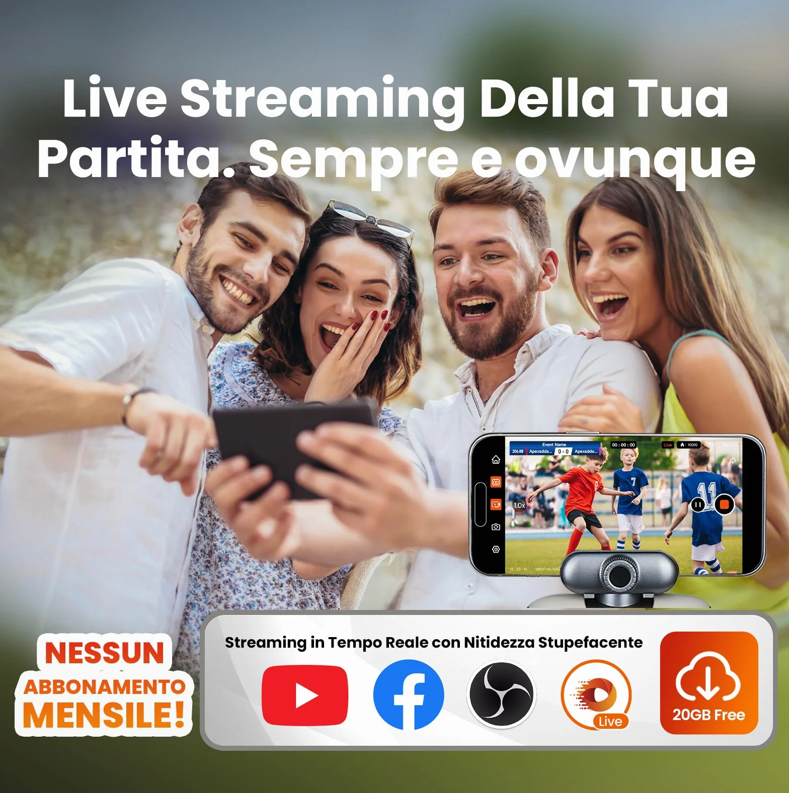 XbotGo Chameleon Action Cam 4K 60FPS - Monitoraggio Del Calcio E Registrazione Del Basket Per Gli Action Cam Per Sport Di Squadra, Live Streaming, Compatibile con iOS E Android (Grafite Lava)