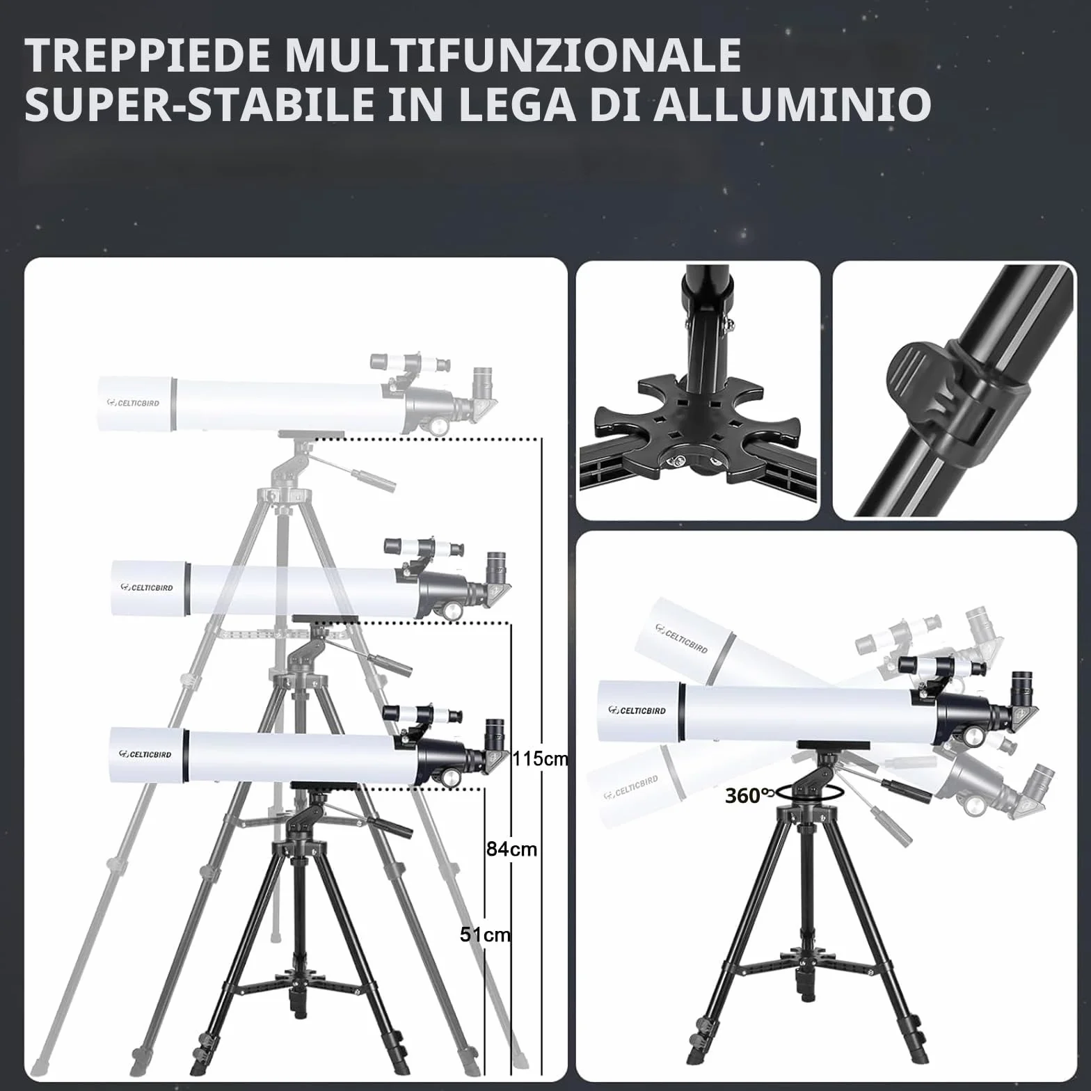 CELTICBIRD Telescopio per adulti ad alta potenza, telescopi da viaggio per adulti, regali per principianti di astronomia, telescopio rifrattore 900 con apertura da 80 mm con attacco AZ